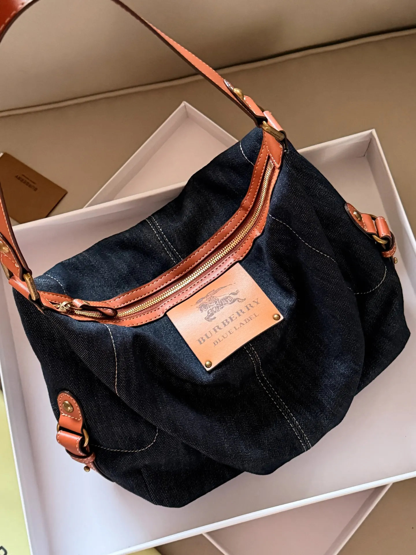 Denim Shoulder Bag with Leather Trim D27017811 — view 8