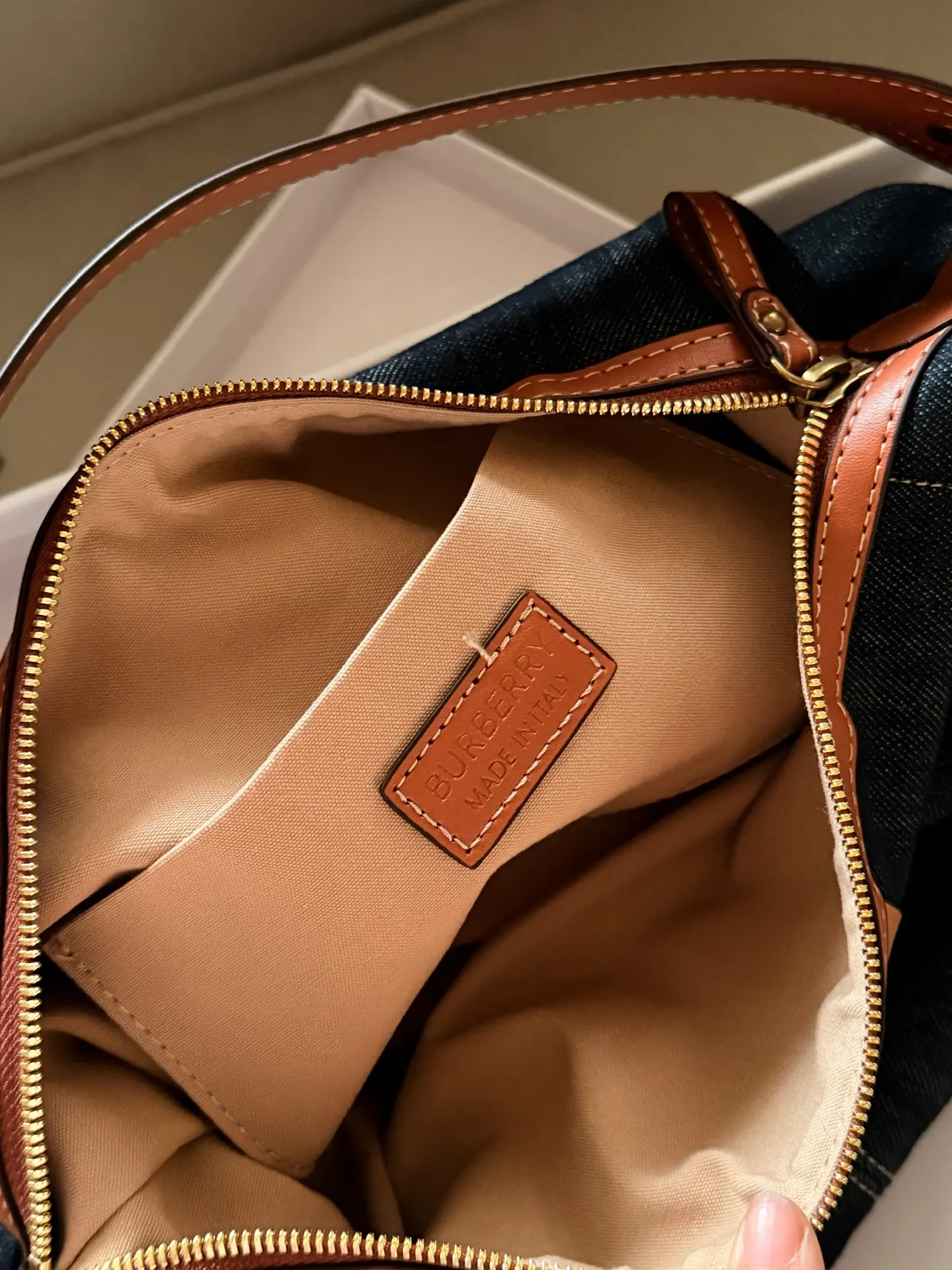 Denim Shoulder Bag with Leather Trim D27017811 — view 9