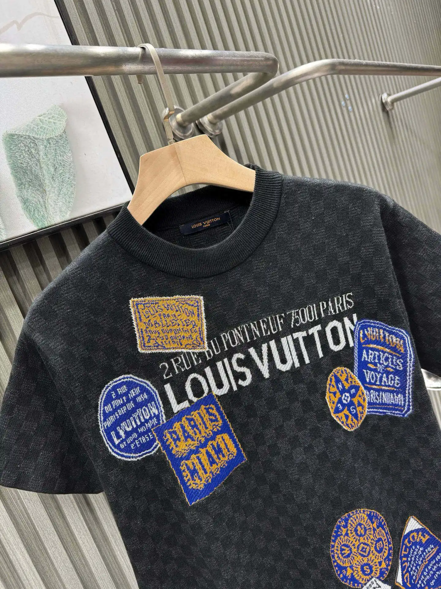 Damier Jacquard Patch Knit T-Shirt D27014532 — view 3