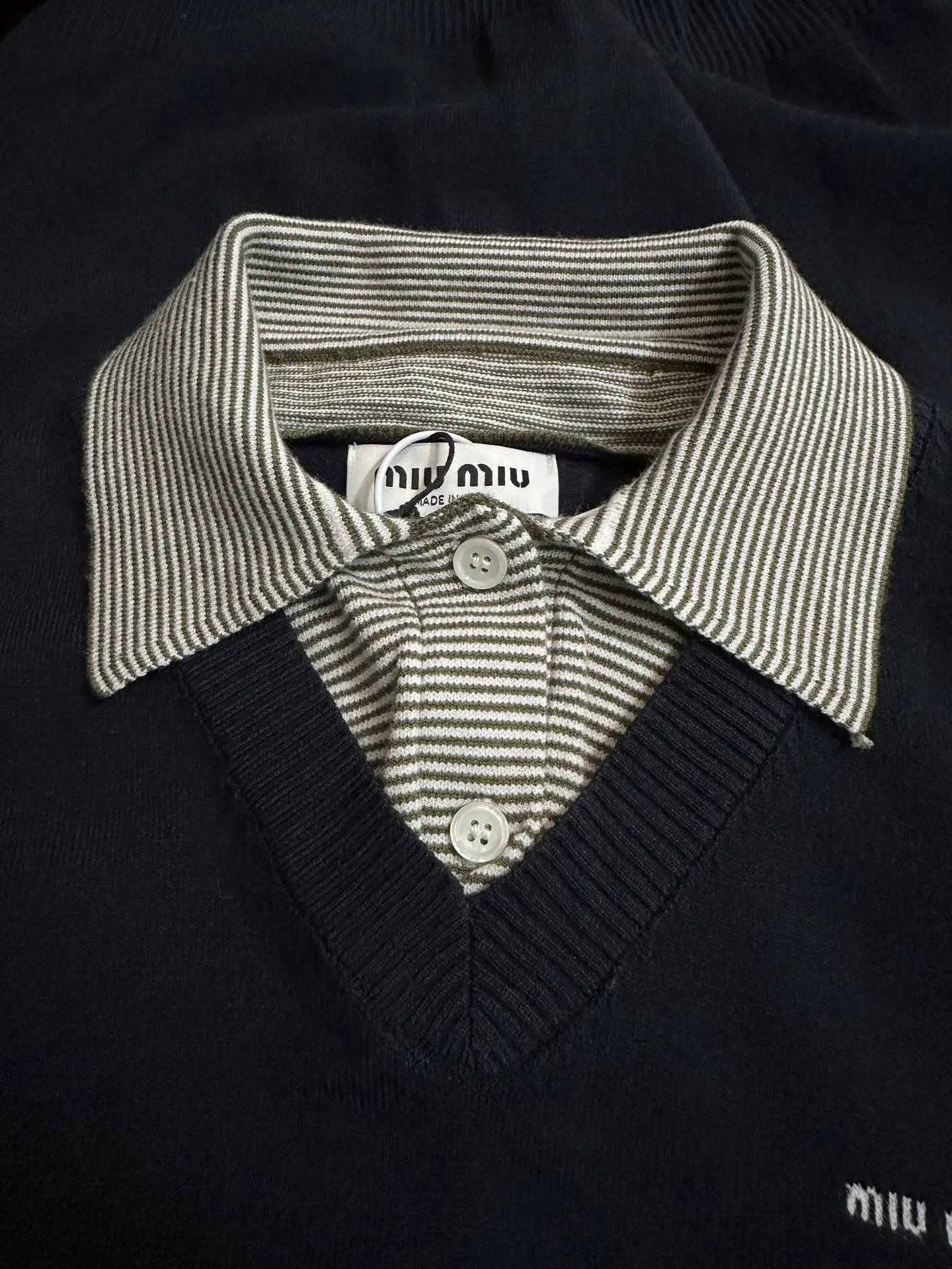 Layered-Look Striped Polo Collar Knit Sweater D28020241 — view 6