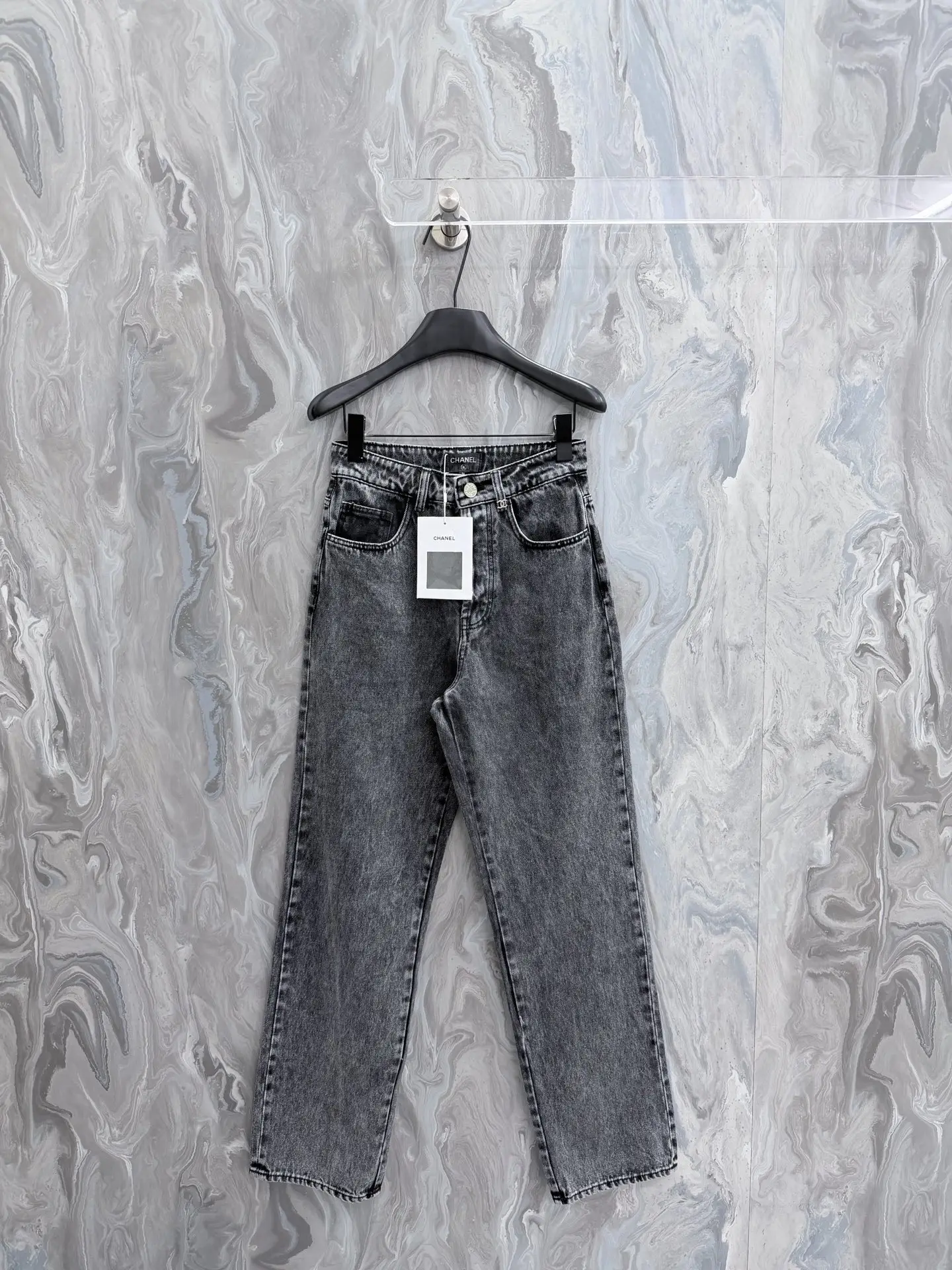 High-Waisted Straight-Leg Acid Wash Jeans D29519208