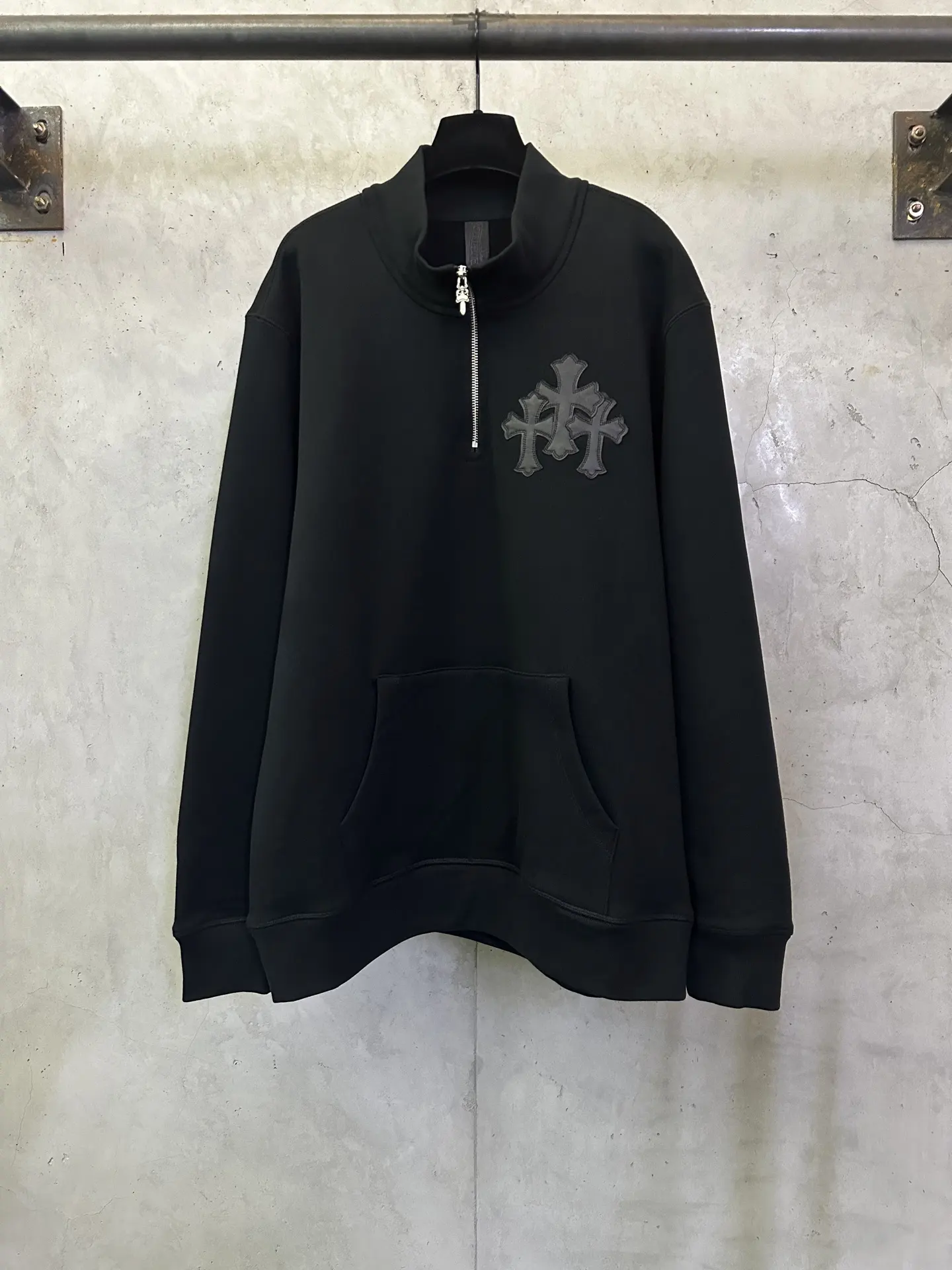Chrome Hearts Leather Cross Patch Half-Zip Sweatshirt D30025046