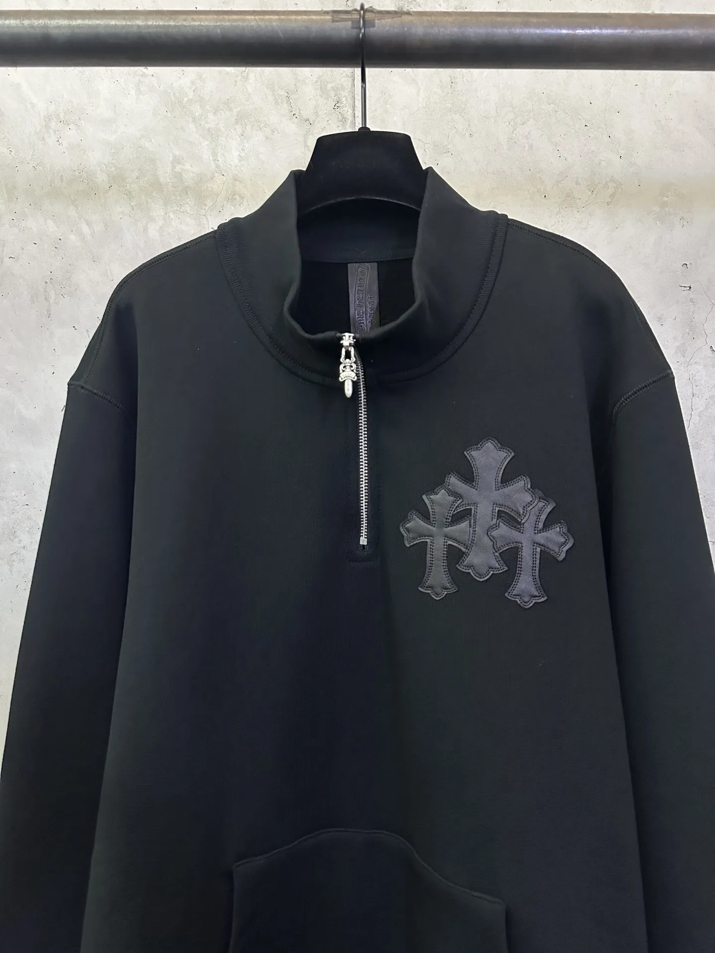 Chrome Hearts Leather Cross Patch Half-Zip Sweatshirt D30025046 — view 3