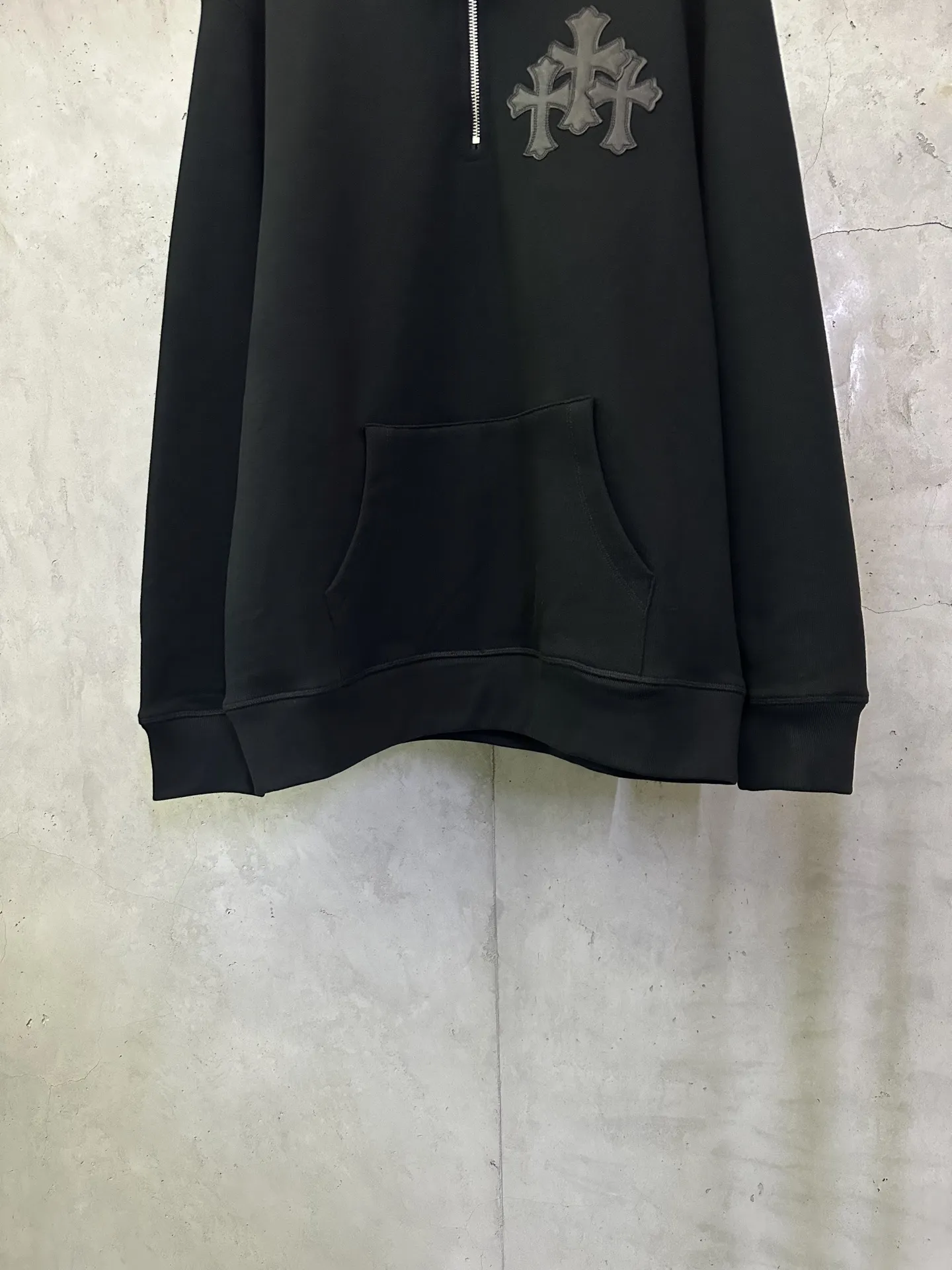 Chrome Hearts Leather Cross Patch Half-Zip Sweatshirt D30025046 — view 4