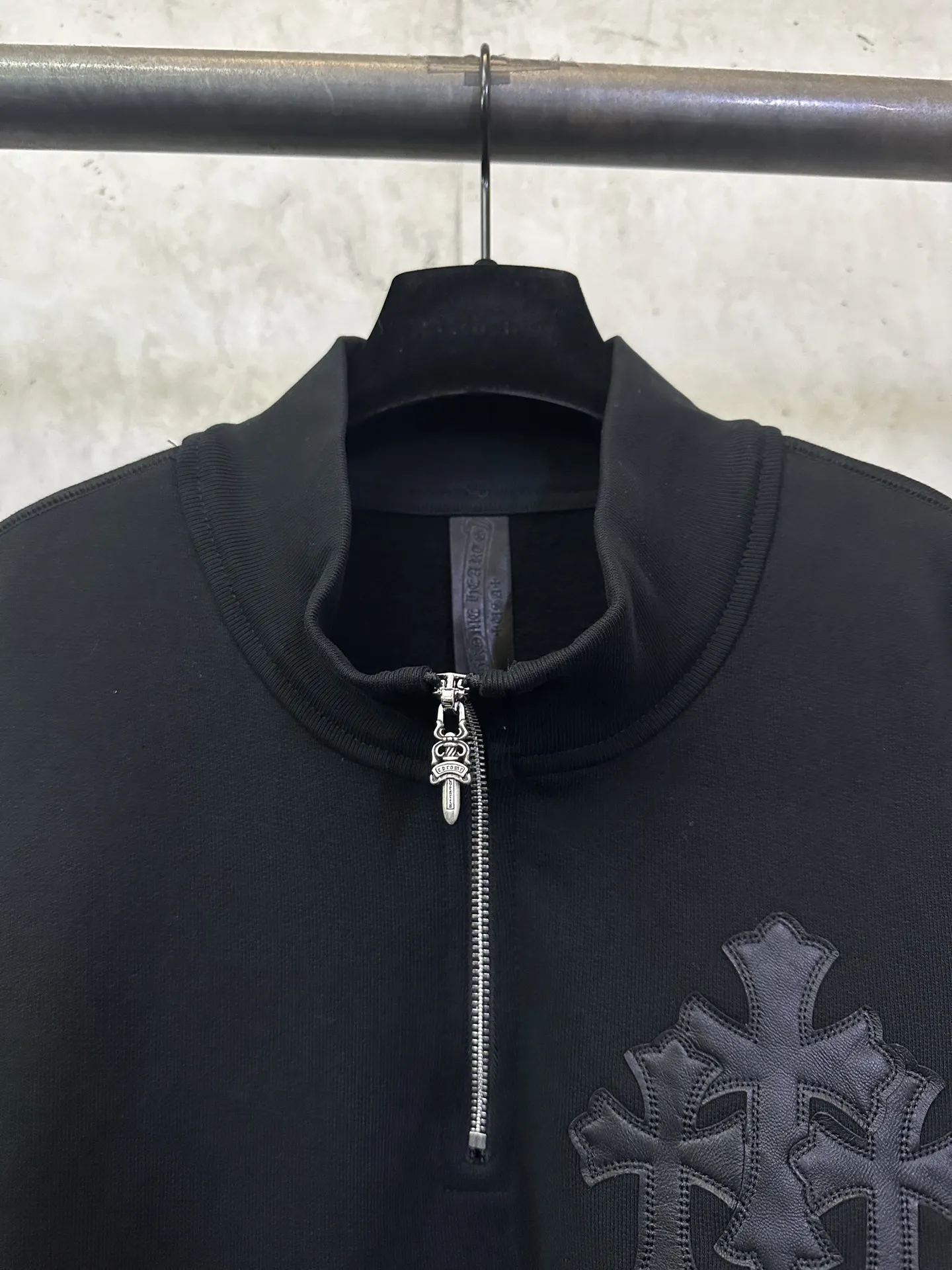 Chrome Hearts Leather Cross Patch Half-Zip Sweatshirt D30025046 — view 7