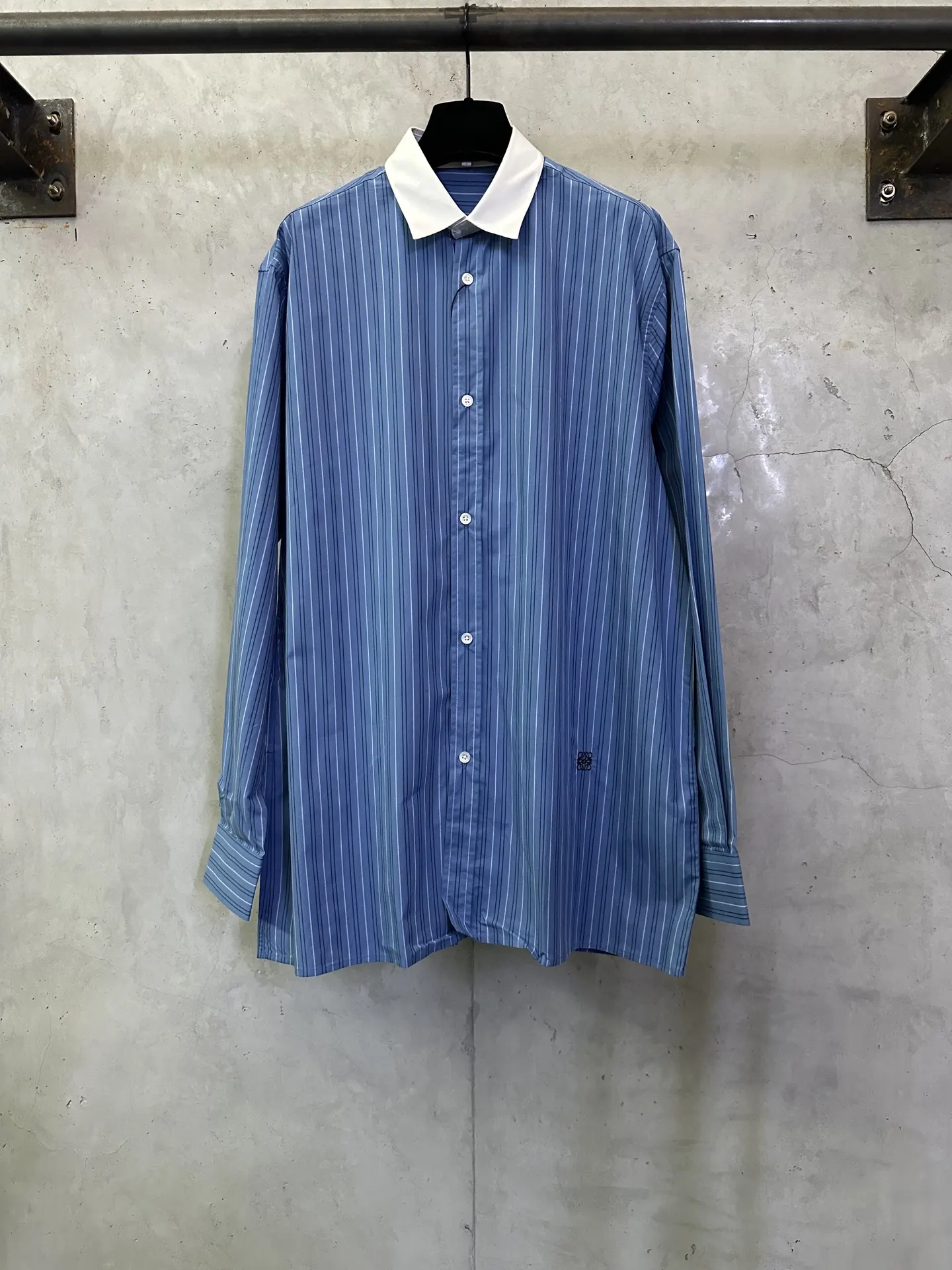 Contrast Collar Striped Cotton Shirt D30015711