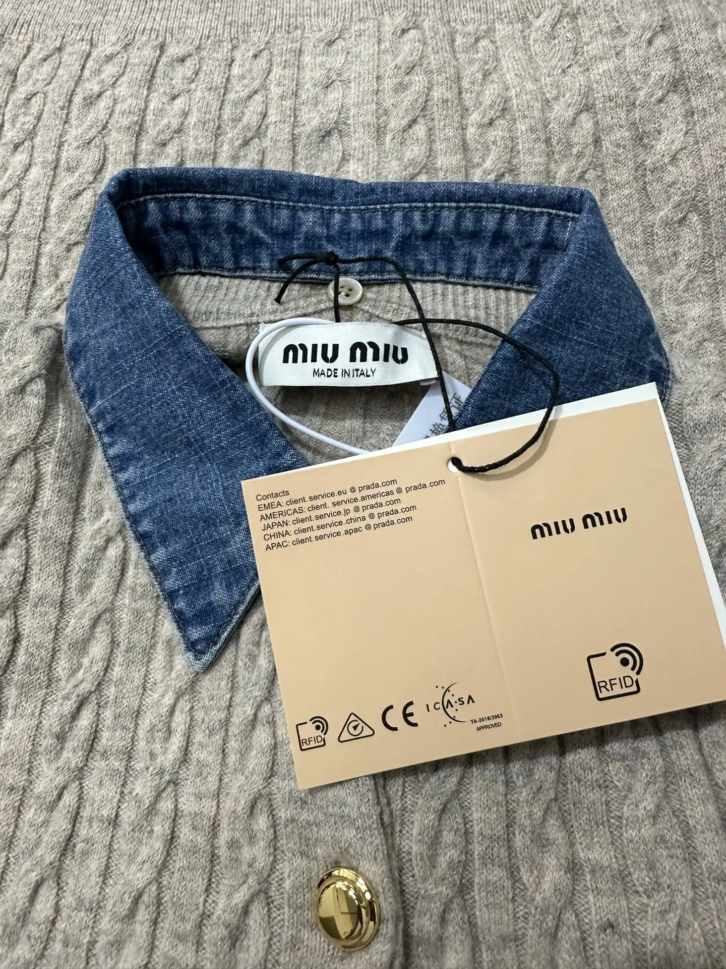 Cable-Knit Wool-Blend Cardigan with Denim Collar D31020138 — view 6