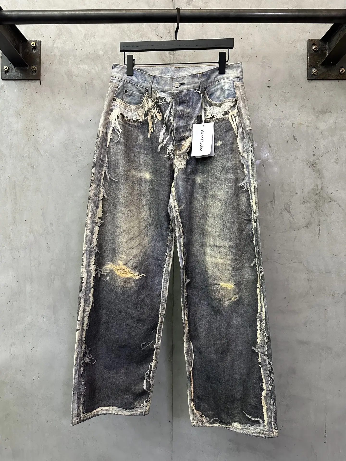 3D-Print Distressed Wide-Leg Jeans D32012785