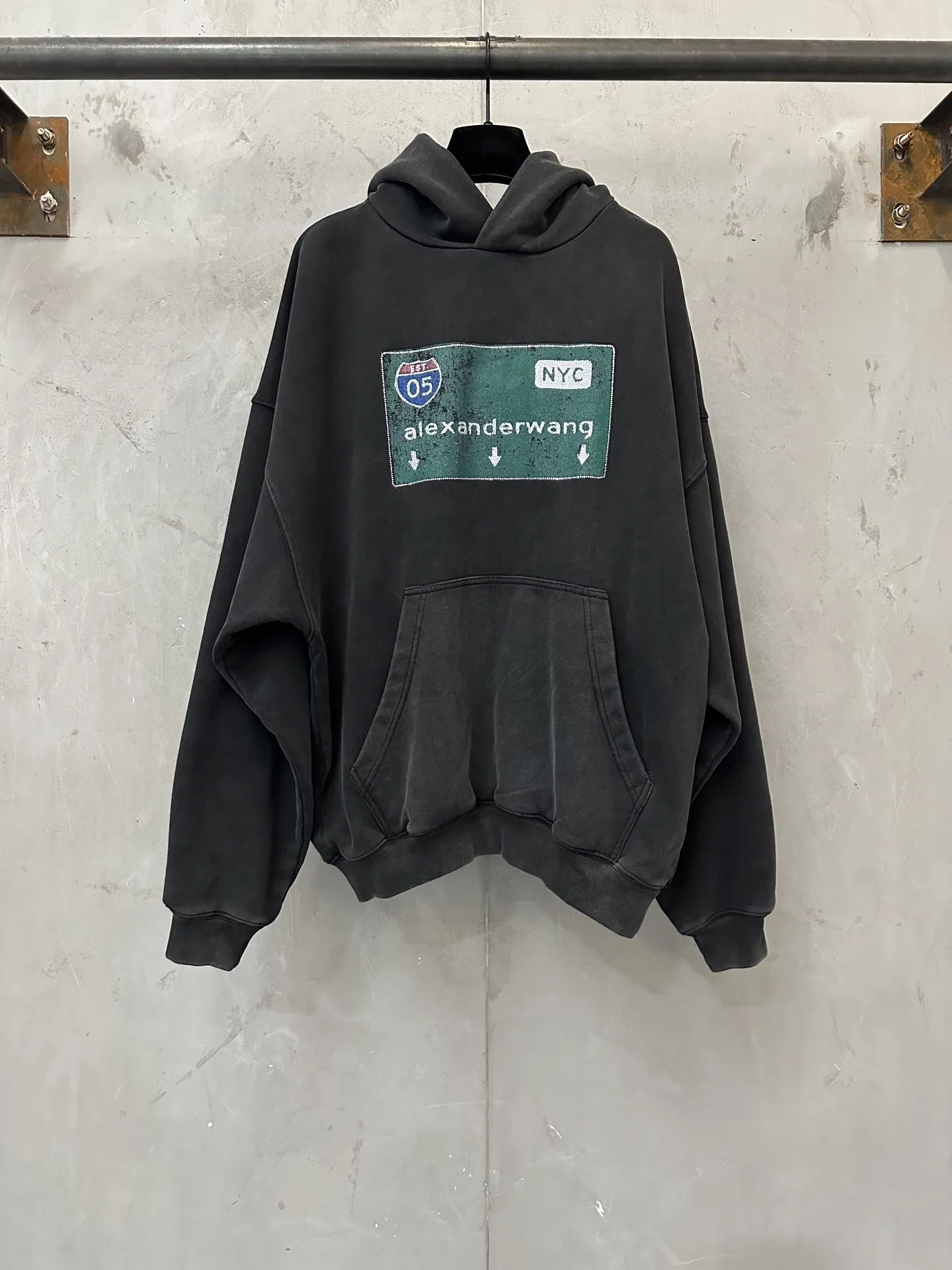 Alexander Wang Rhinestone Graphic Washed Hoodie D32020123