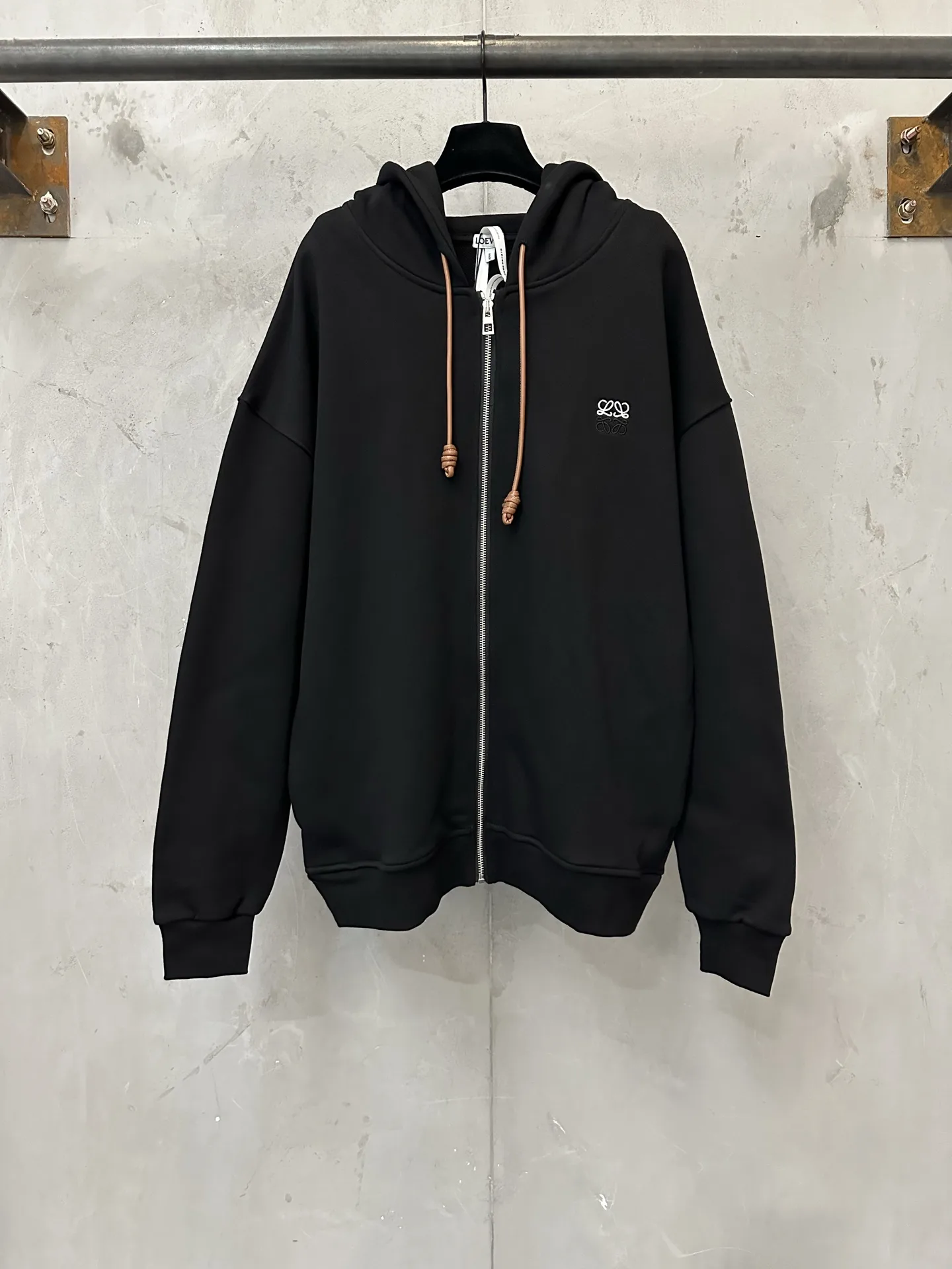 Anagram Embroidered Zip-Up Hoodie with Leather Drawstrings D33523577