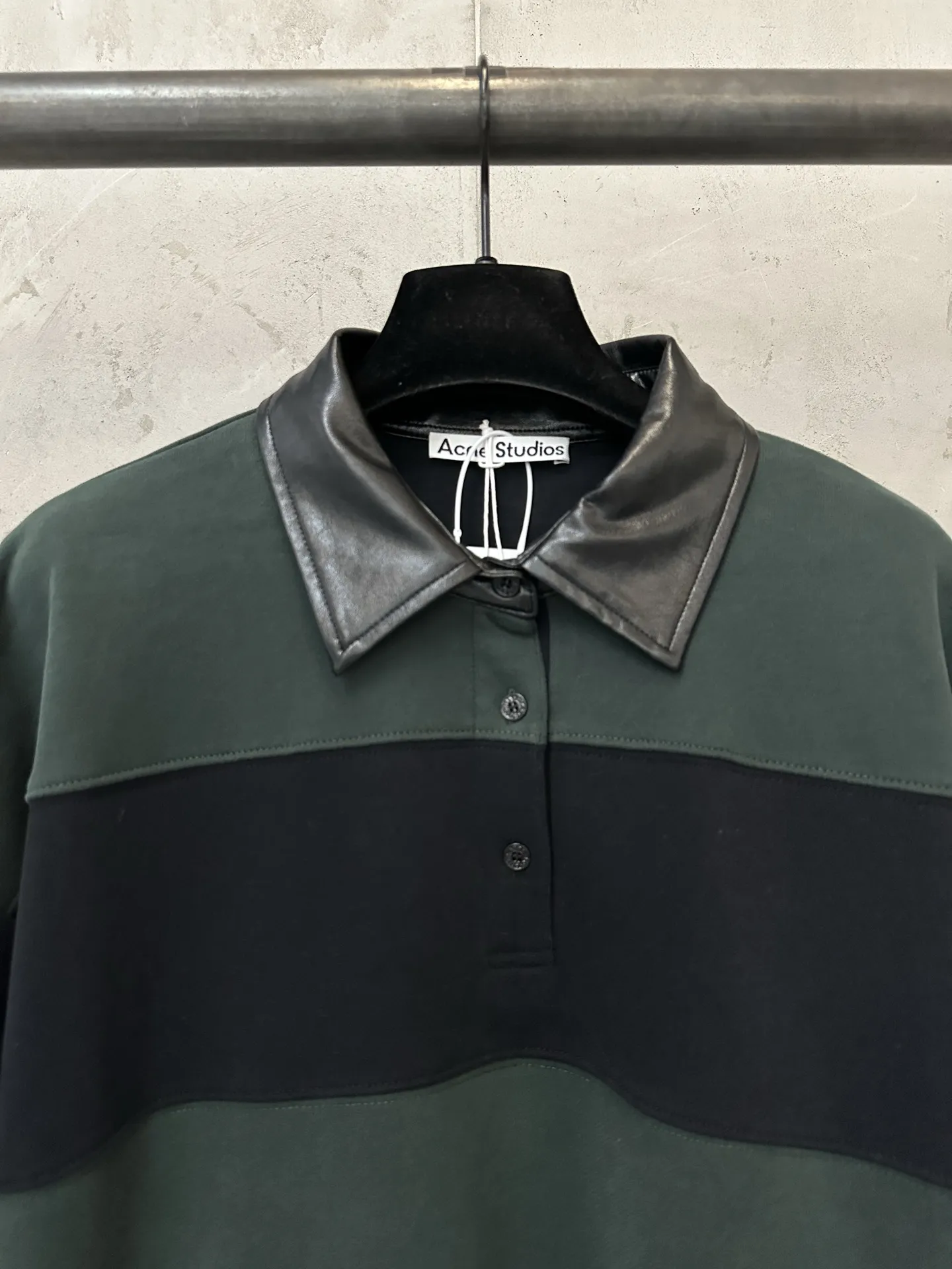 Striped Polo-Collar Sweatshirt with Leather Trim D35021802 — view 5
