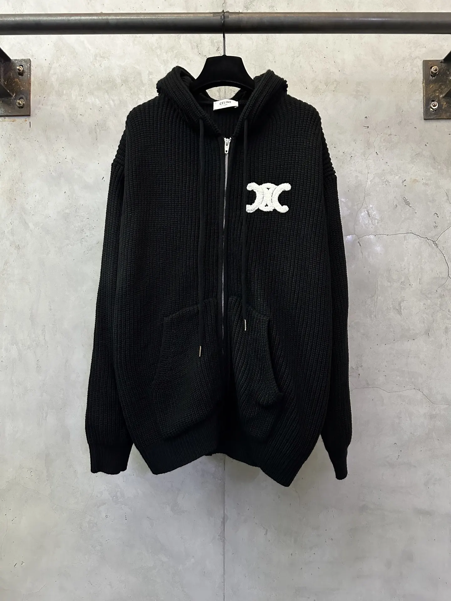 Triomphe Logo Ribbed Knit Zip-Up Hoodie D35023531