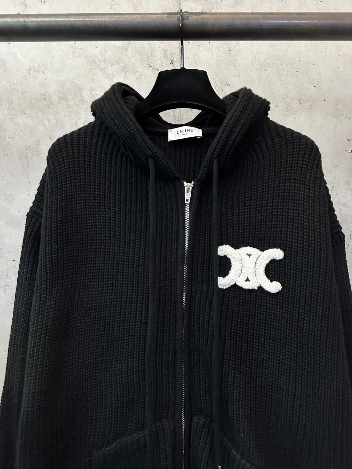 Triomphe Logo Ribbed Knit Zip-Up Hoodie D35023531 — view 3