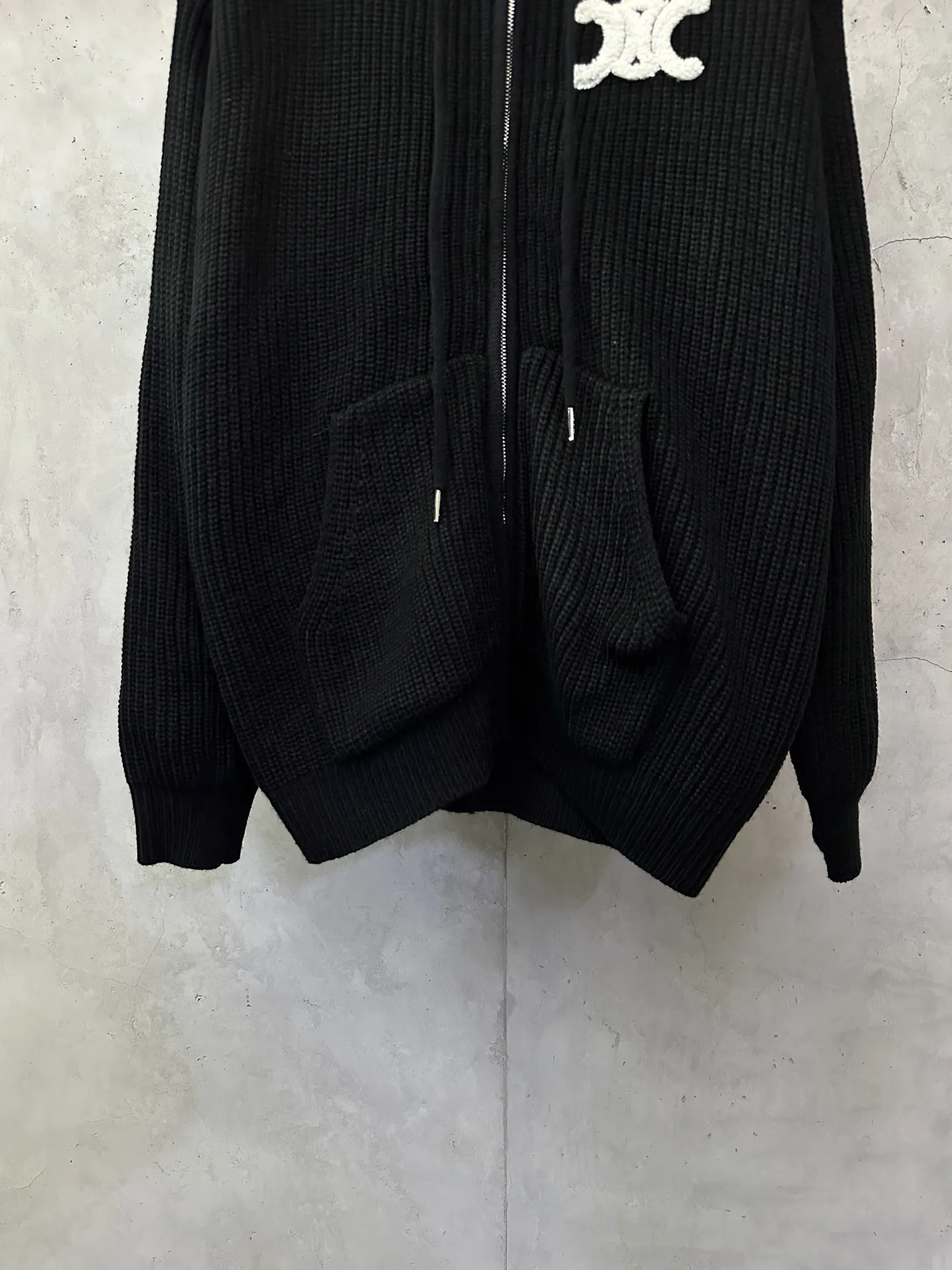 Triomphe Logo Ribbed Knit Zip-Up Hoodie D35023531 — view 4