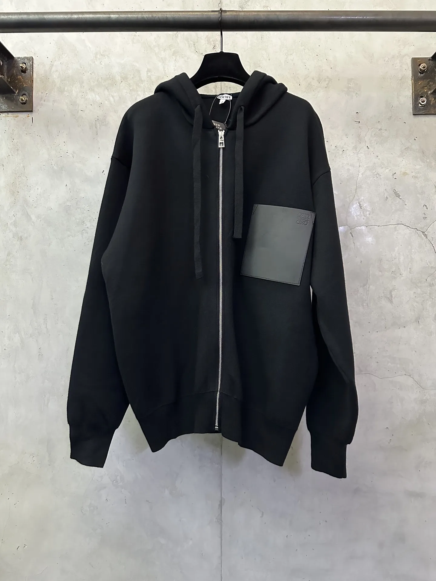 Leather Patch Merino Wool Zip-Up Hoodie D35024437