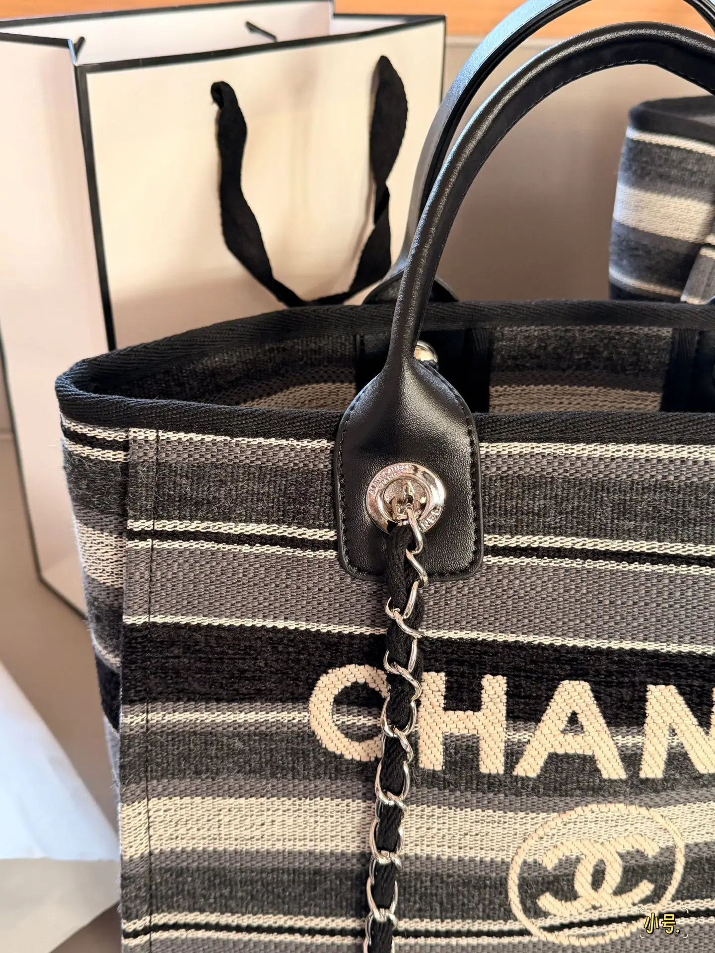 Chanel Striped Canvas Deauville Tote Bag D35518011 — view 4