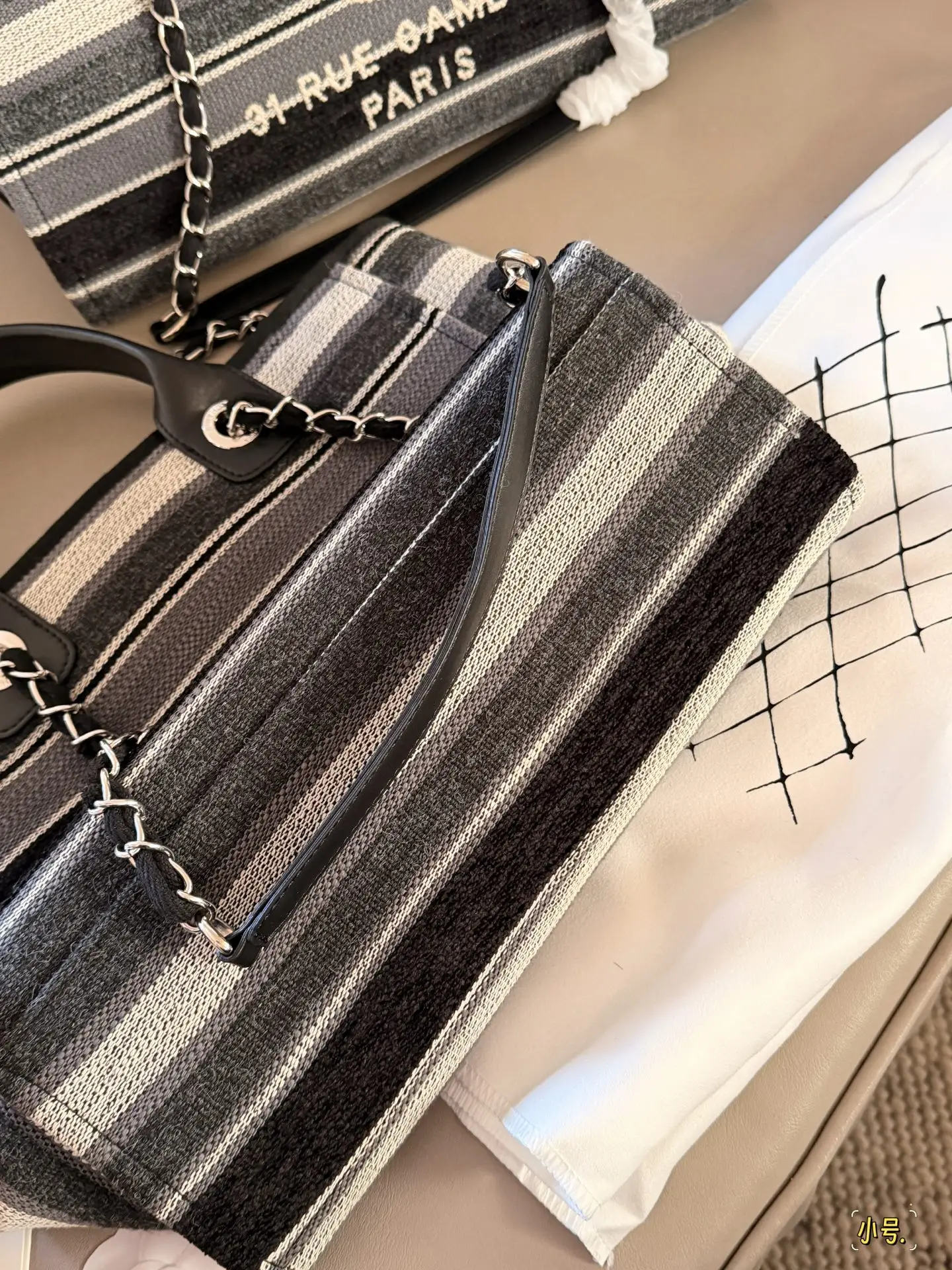 Chanel Striped Canvas Deauville Tote Bag D35518011 — view 9