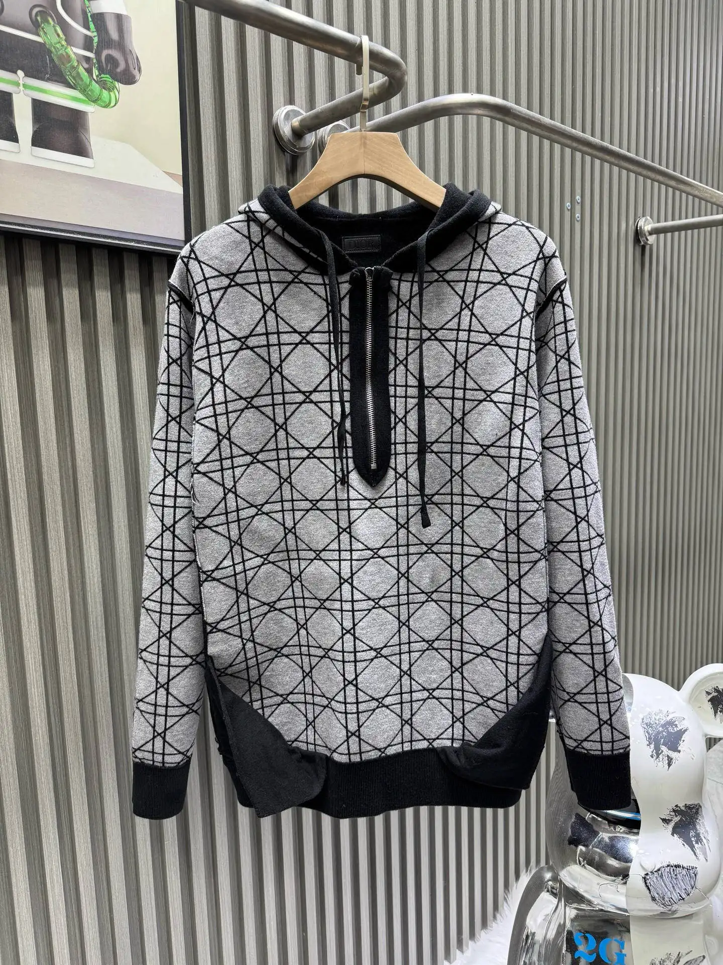Logo-Jacquard Cashmere-Blend Half-Zip Hoodie D35514547 — view 3