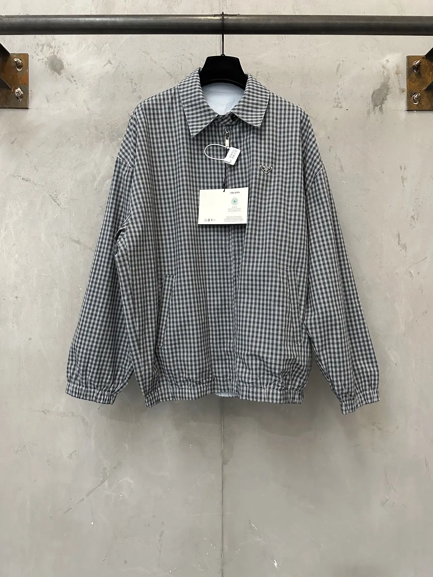Reversible Plaid Zip-Up Blouson Jacket D36021776