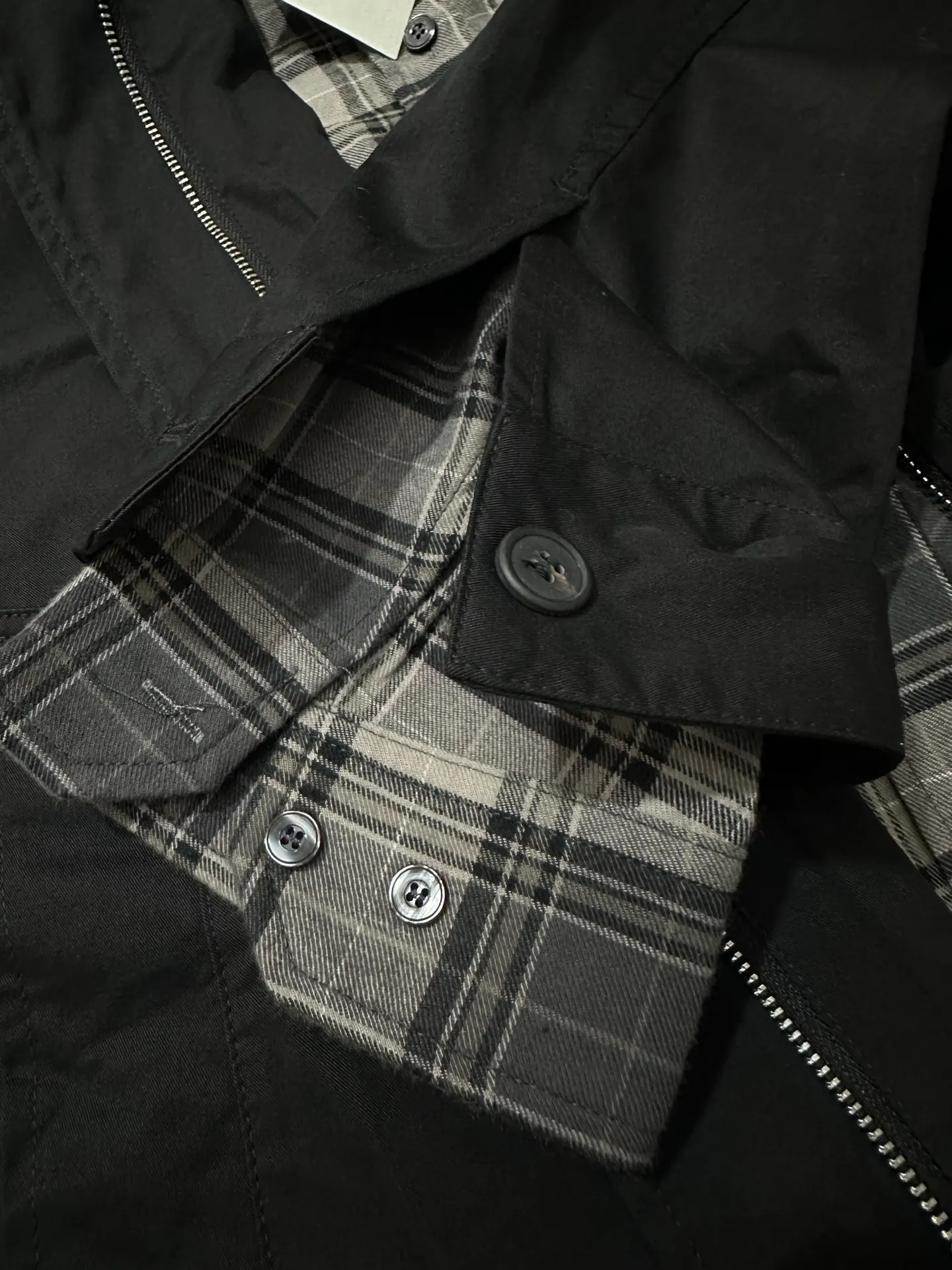 Layered-Effect Cropped Jacket with Plaid Trim D37023540 — view 9