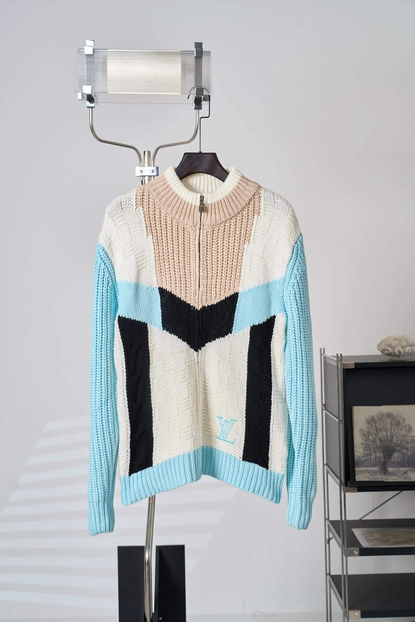 Color-Block Logo Embroidery Zip-Up Knit Jacket D37520414