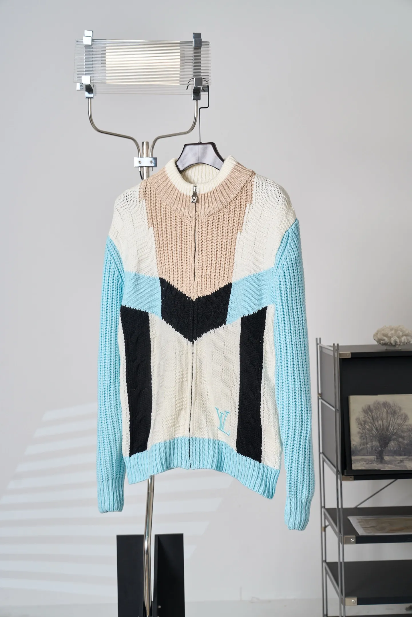 Color-Block Logo Embroidery Zip-Up Knit Jacket D37520414 — view 3