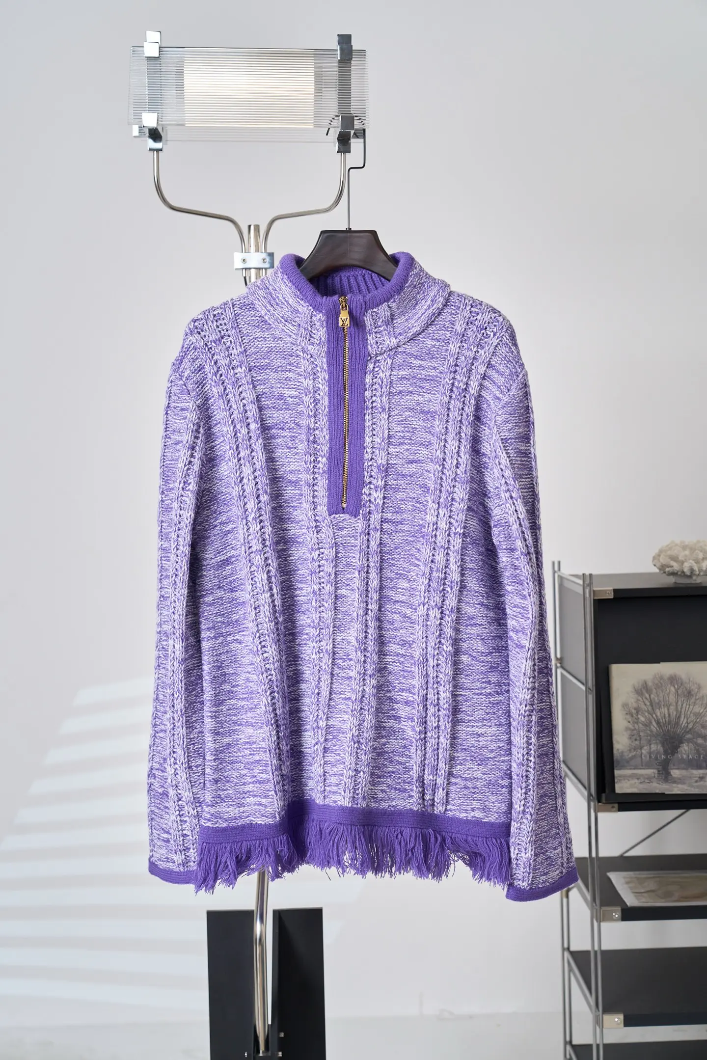 Fringed Half-Zip Cable-Knit Sweater D38520415