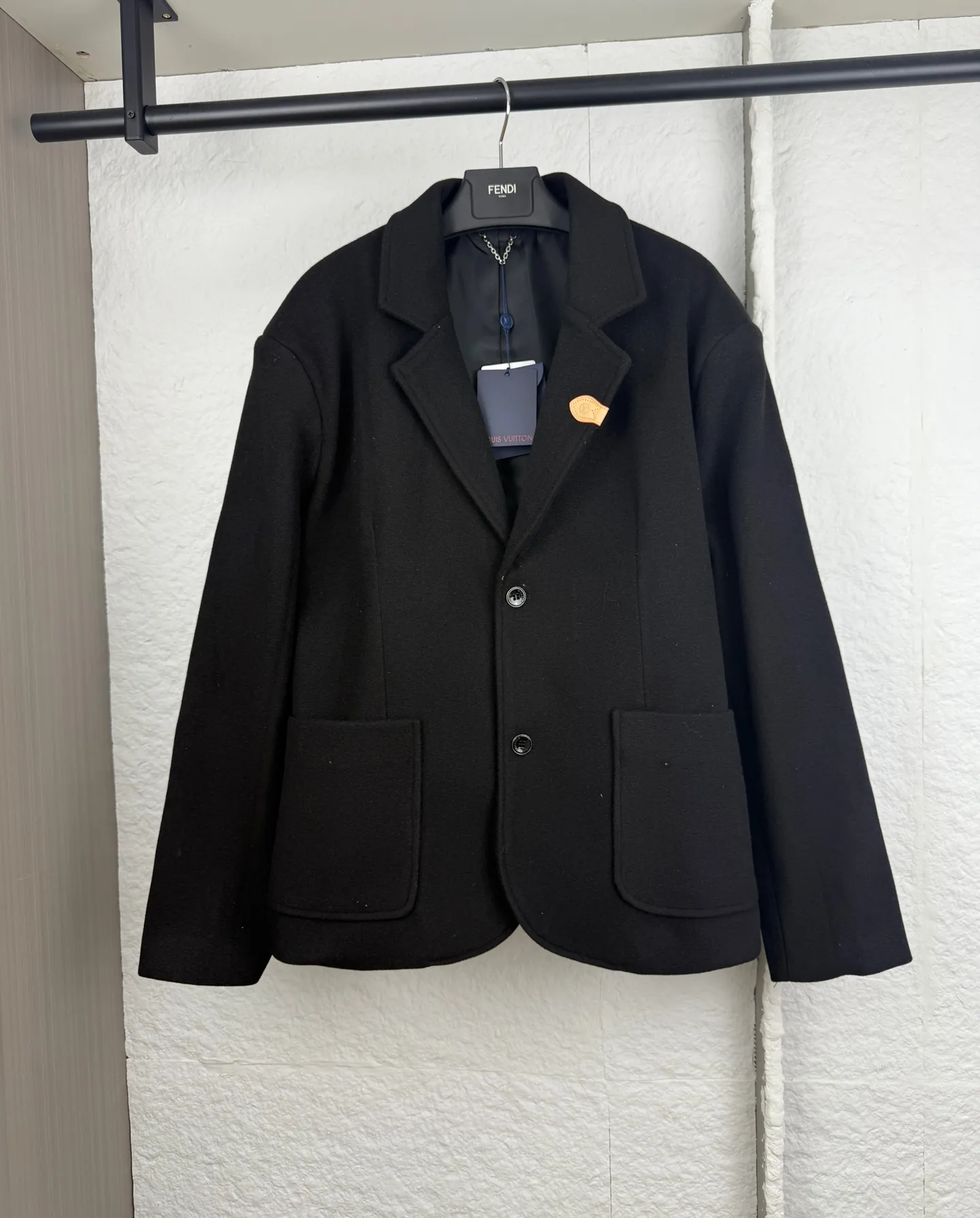 Trunk Leather Patch Wool-Blend Blazer D39514243
