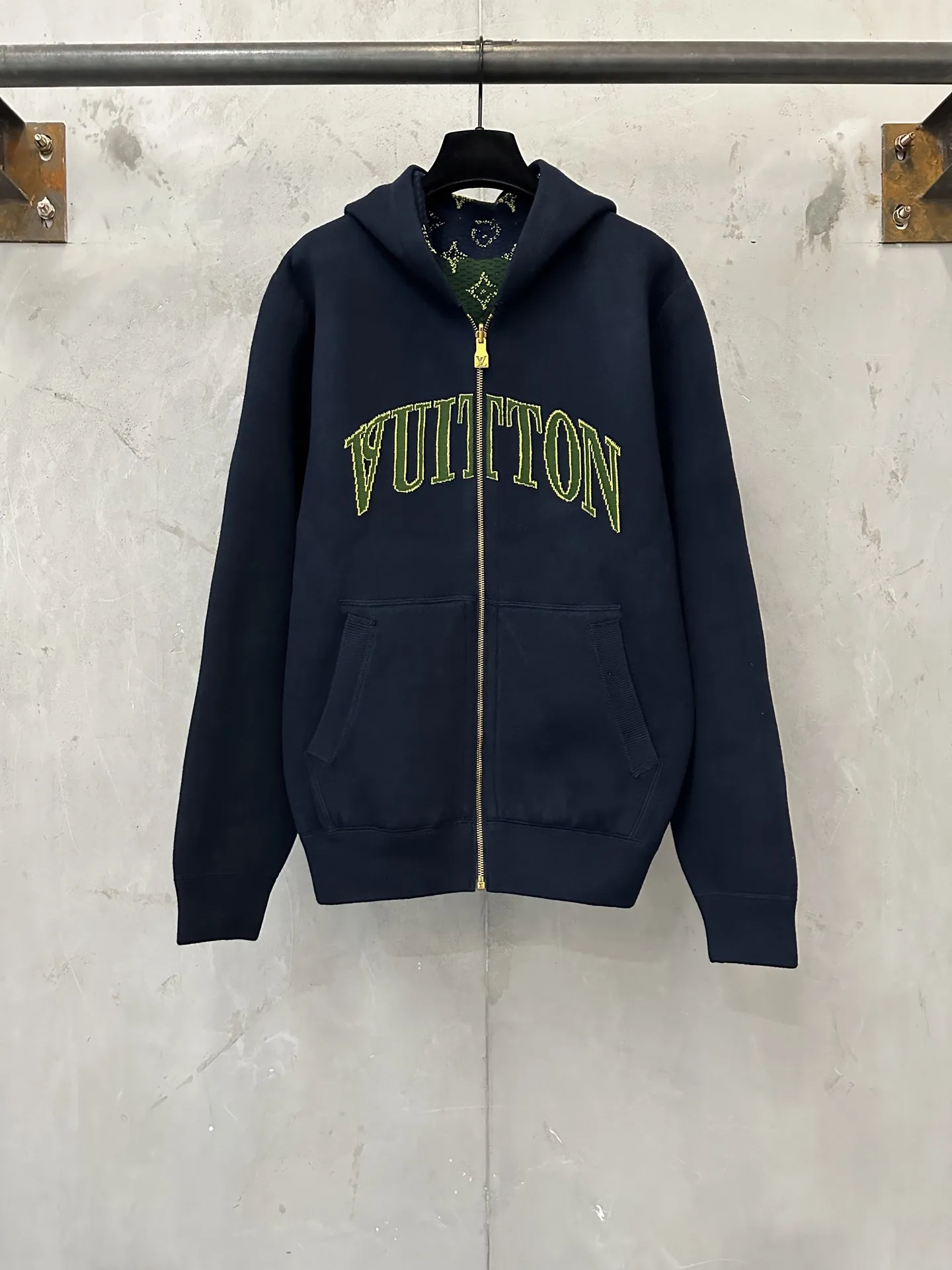 Reversible Jacquard Knit Zip-Up Hoodie D48020244