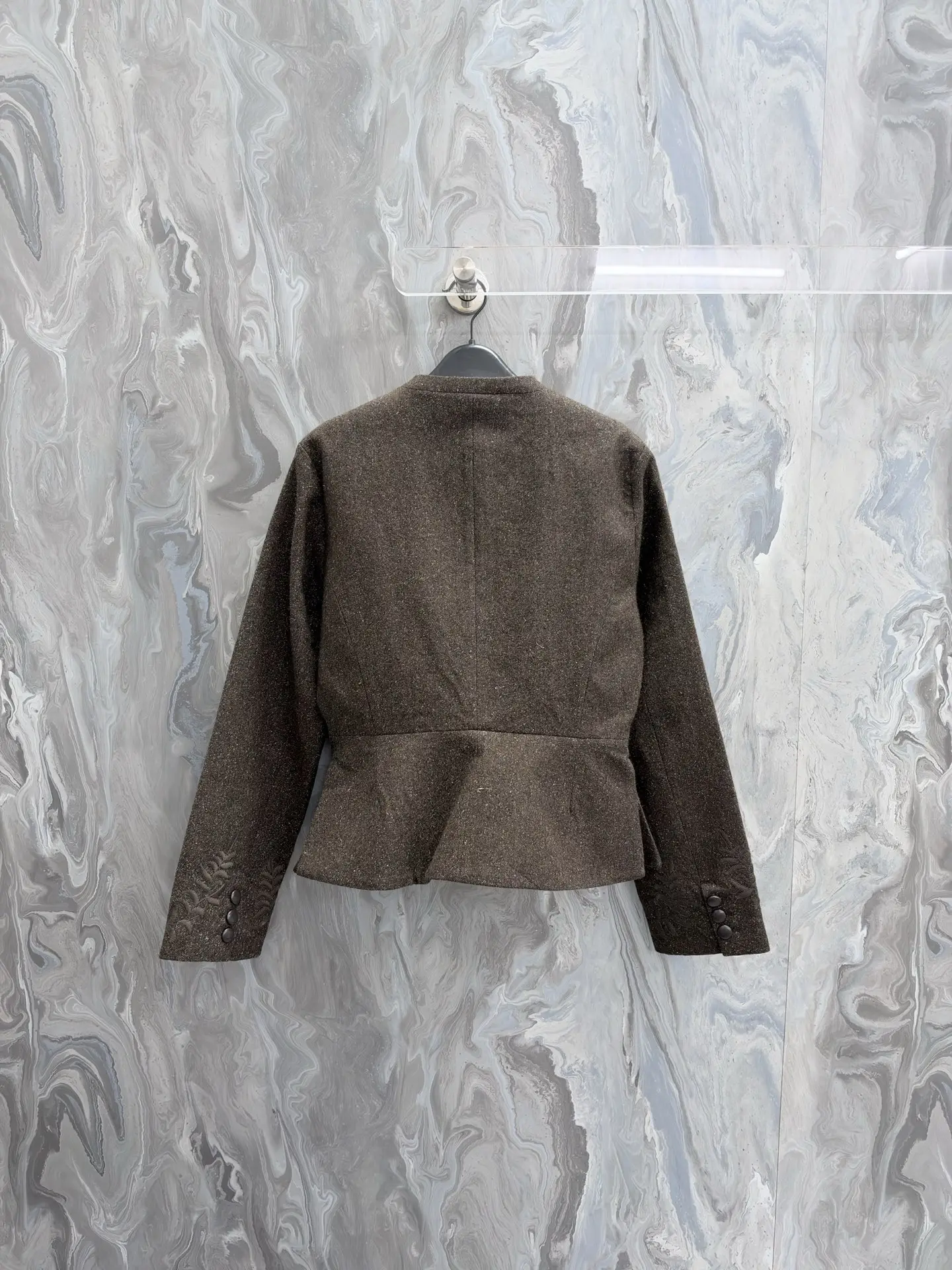 Embroidered Wool-Tweed Collarless Jacket D51020506 — view 2