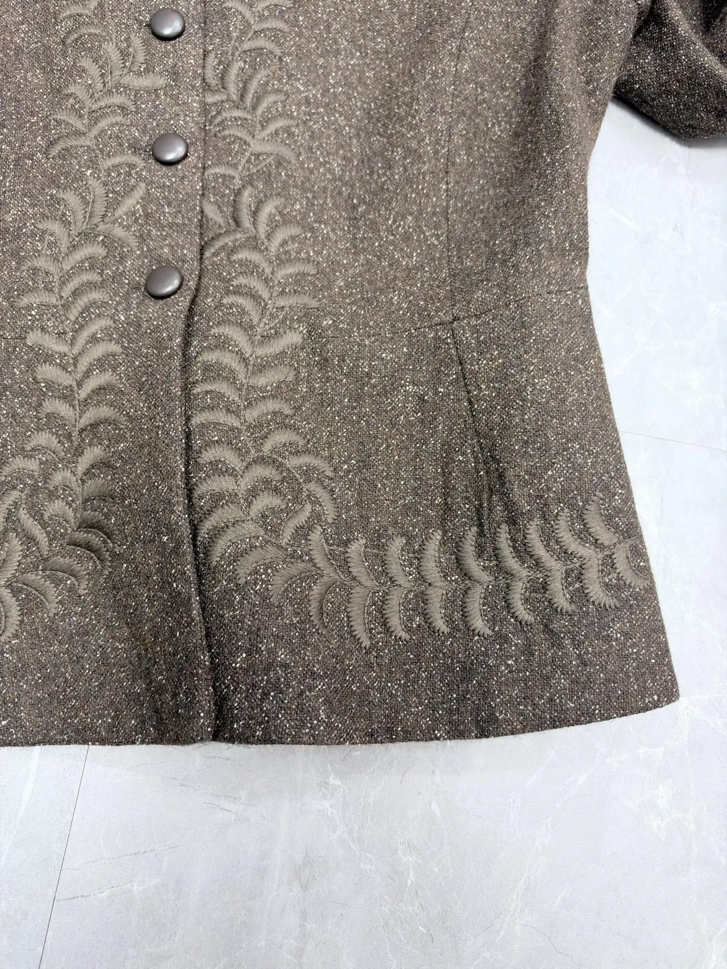 Embroidered Wool-Tweed Collarless Jacket D51020506 — view 6