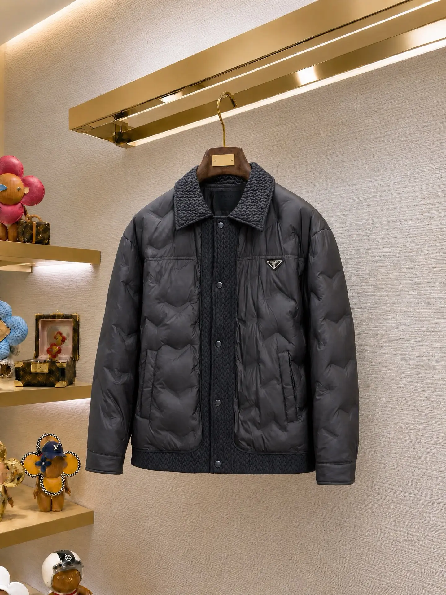 Quilted Down-Filled Shirt Jacket with Enamel Triangle Logo D52020379