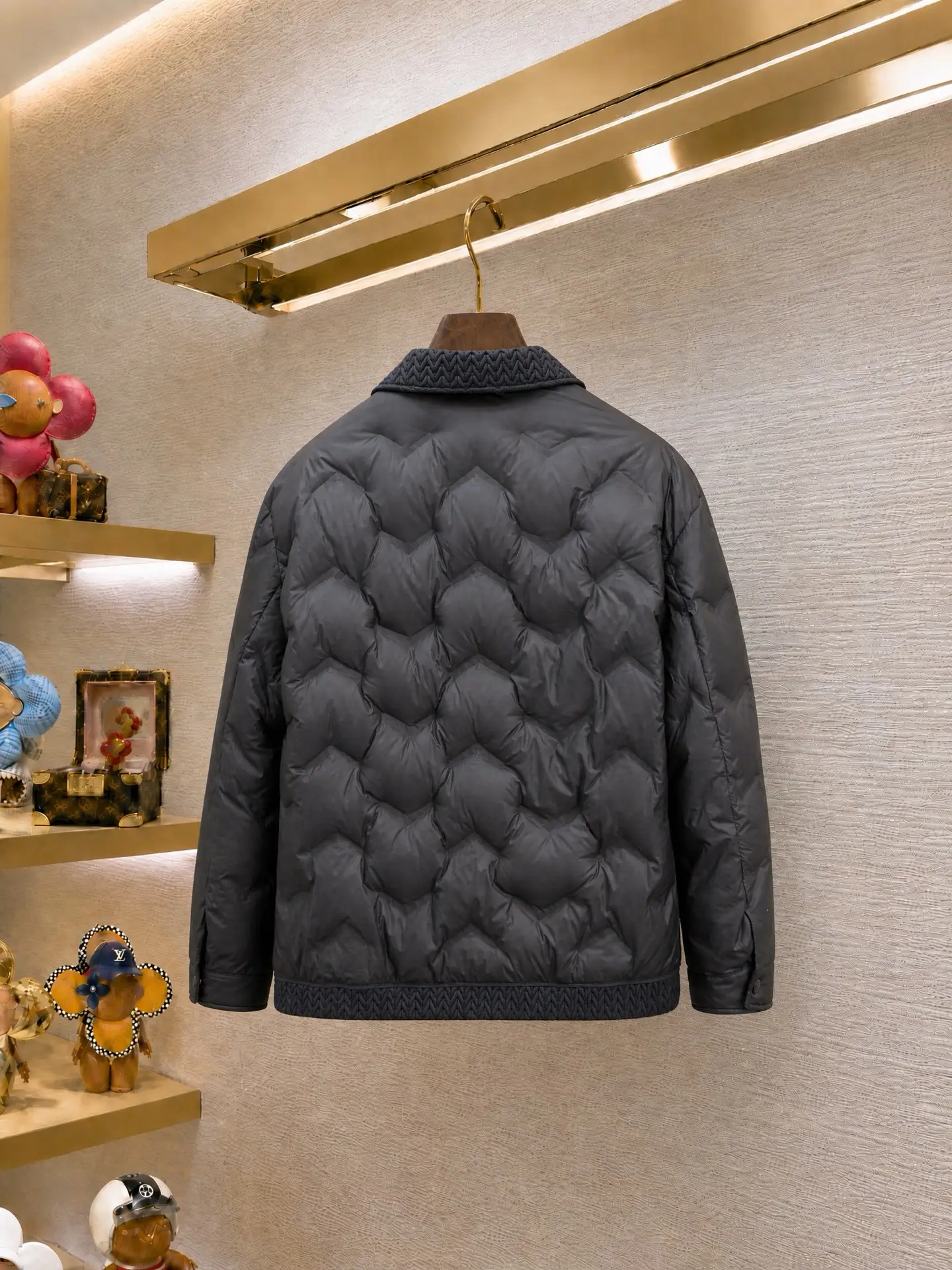 Quilted Down-Filled Shirt Jacket with Enamel Triangle Logo D52020379 — view 2