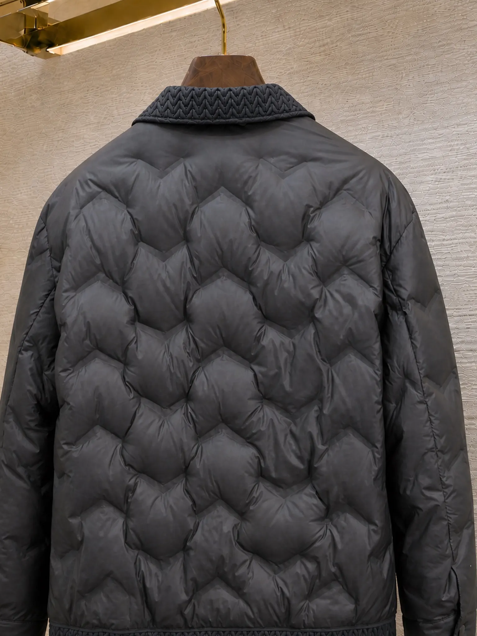 Quilted Down-Filled Shirt Jacket with Enamel Triangle Logo D52020379 — view 4