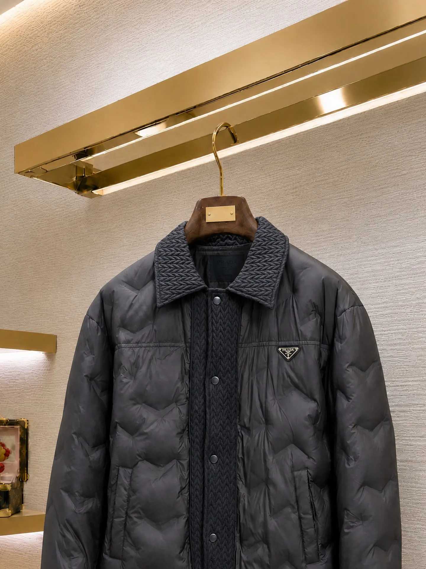 Quilted Down-Filled Shirt Jacket with Enamel Triangle Logo D52020379 — view 5