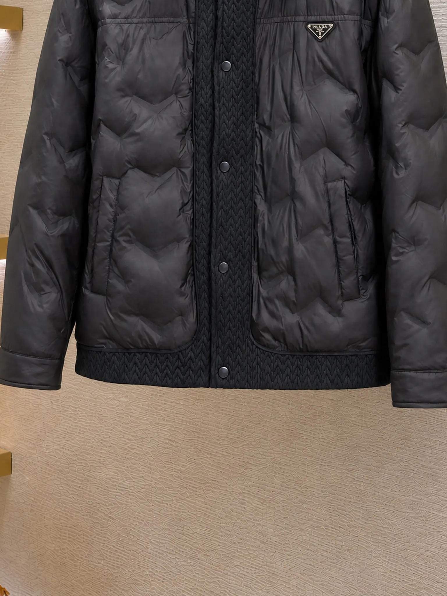 Quilted Down-Filled Shirt Jacket with Enamel Triangle Logo D52020379 — view 6