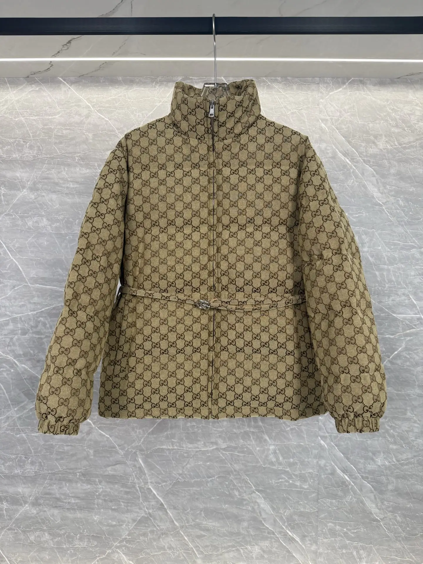 GG Monogram Jacquard Belted Down Jacket D55020310