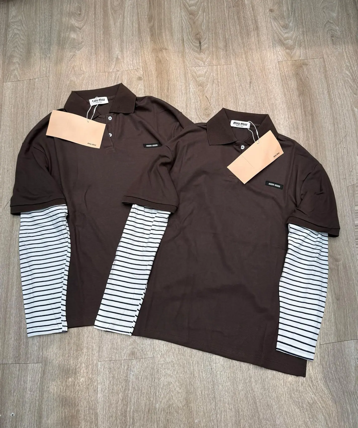 Layered-Look Striped Sleeve Polo Shirt D7916056