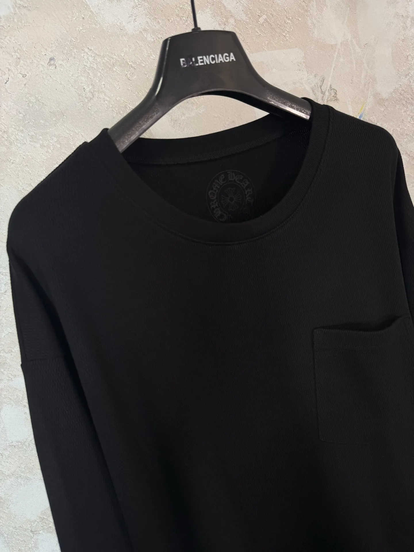 Leather-Patch Waffle Knit Long-Sleeve T-Shirt D24519211 — view 7