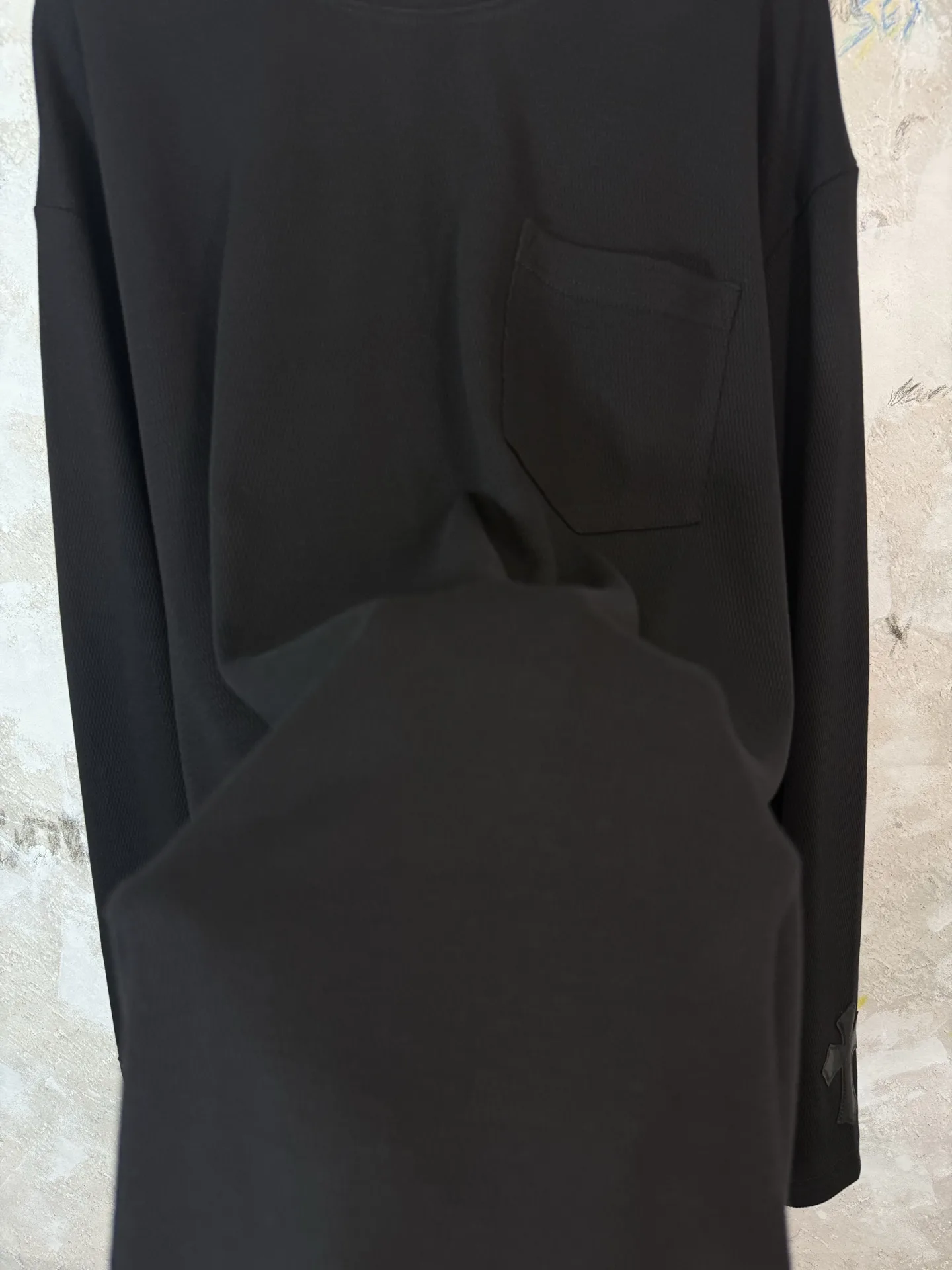 Leather-Patch Waffle Knit Long-Sleeve T-Shirt D24519211 — view 9