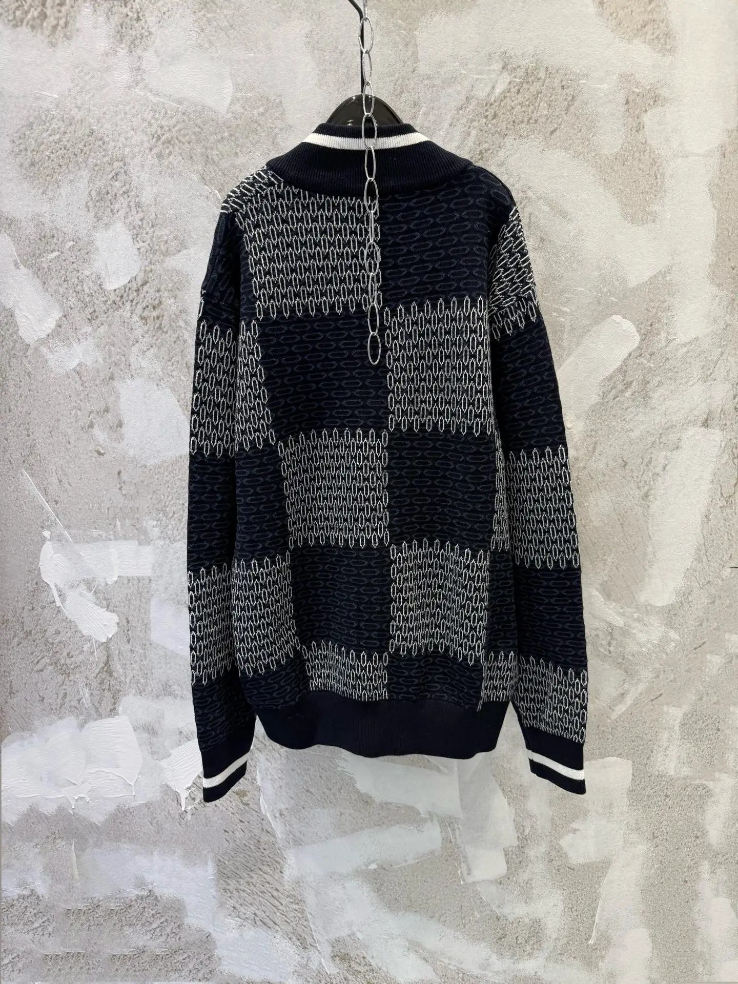 Damier Pattern Knit Bomber Cardigan D26013352 — view 2