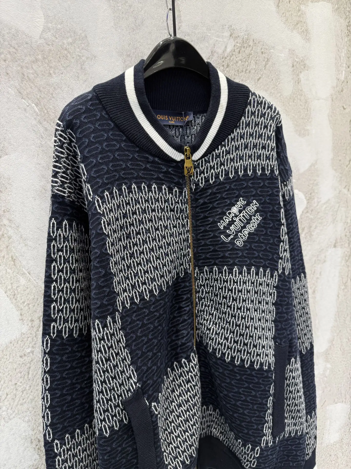 Damier Pattern Knit Bomber Cardigan D26013352 — view 3