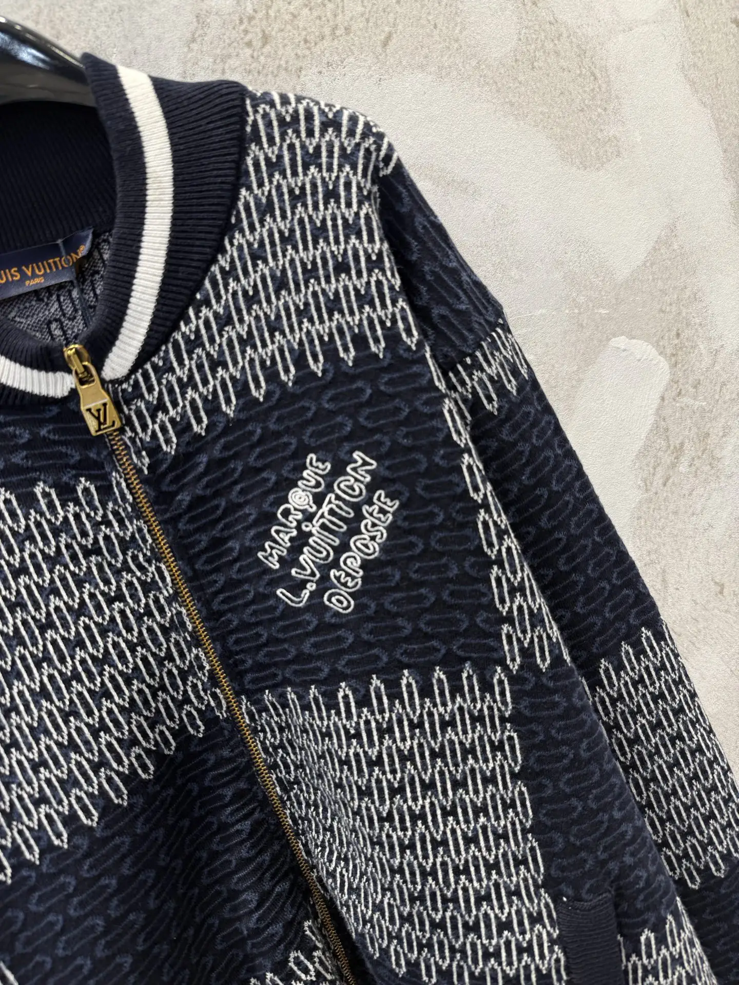 Damier Pattern Knit Bomber Cardigan D26013352 — view 5