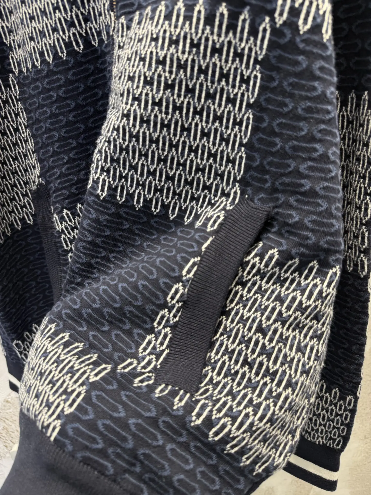 Damier Pattern Knit Bomber Cardigan D26013352 — view 8