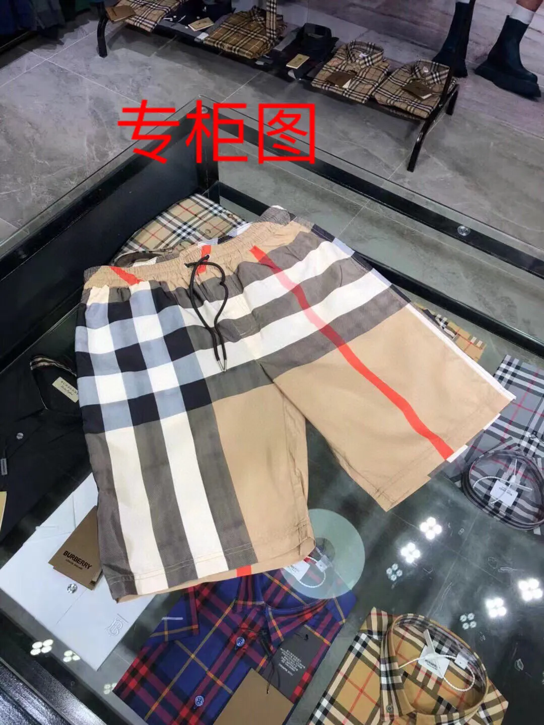 Check Print Drawstring Swim Shorts D10516285
