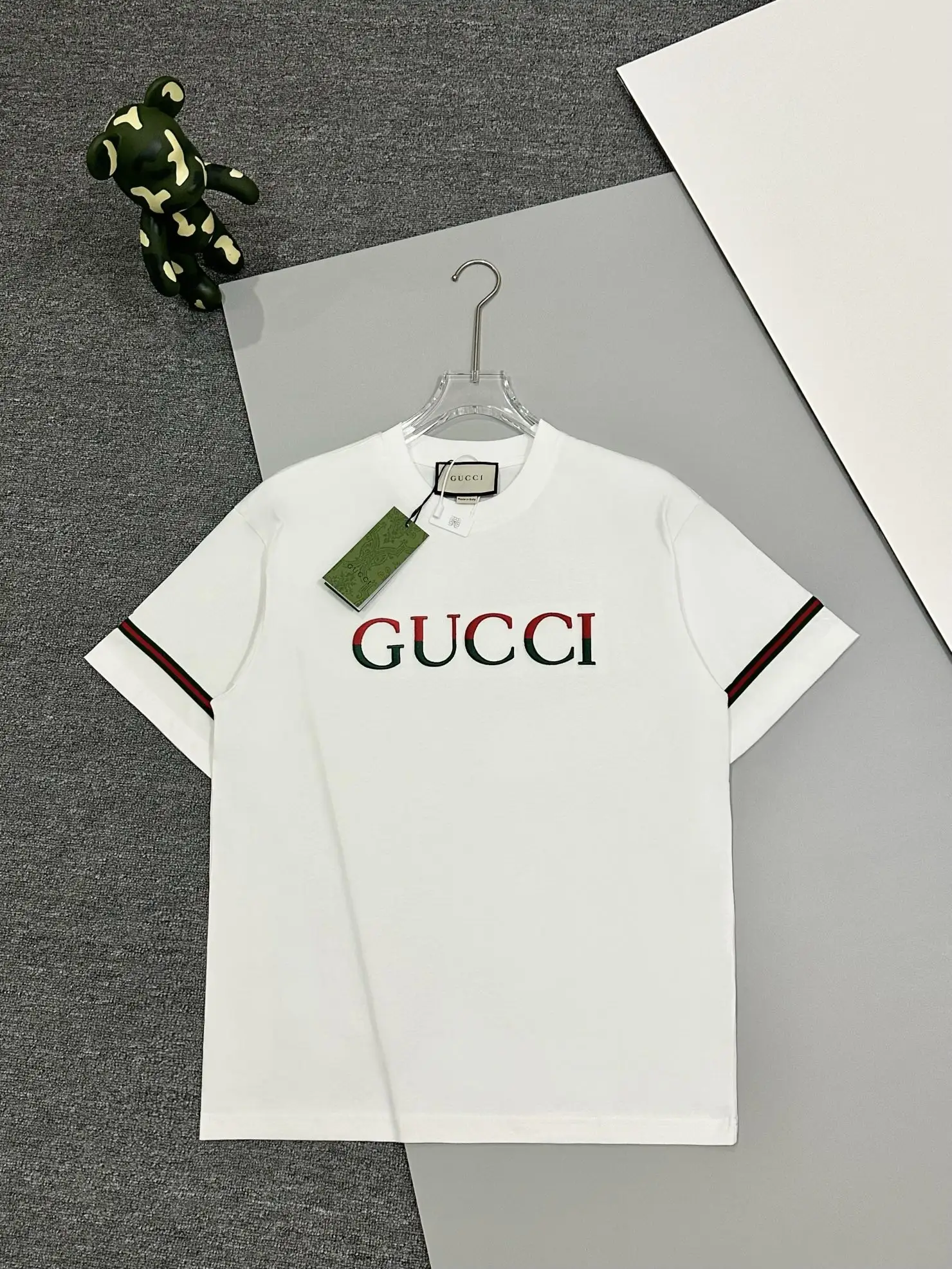 Logo Embroidered Web-Stripe Cotton T-Shirt D13513750