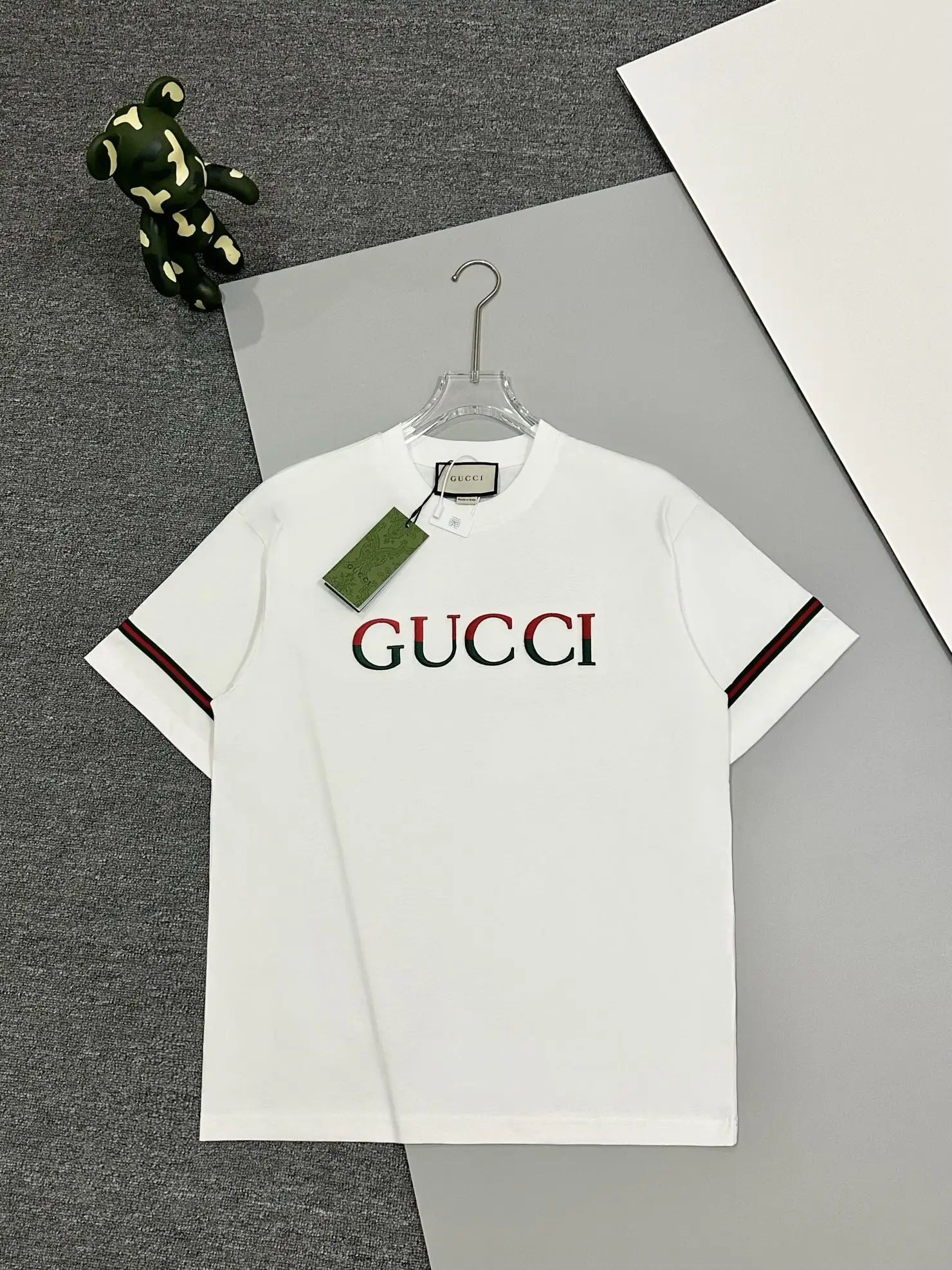 Logo Embroidered Web-Stripe Cotton T-Shirt D13513750