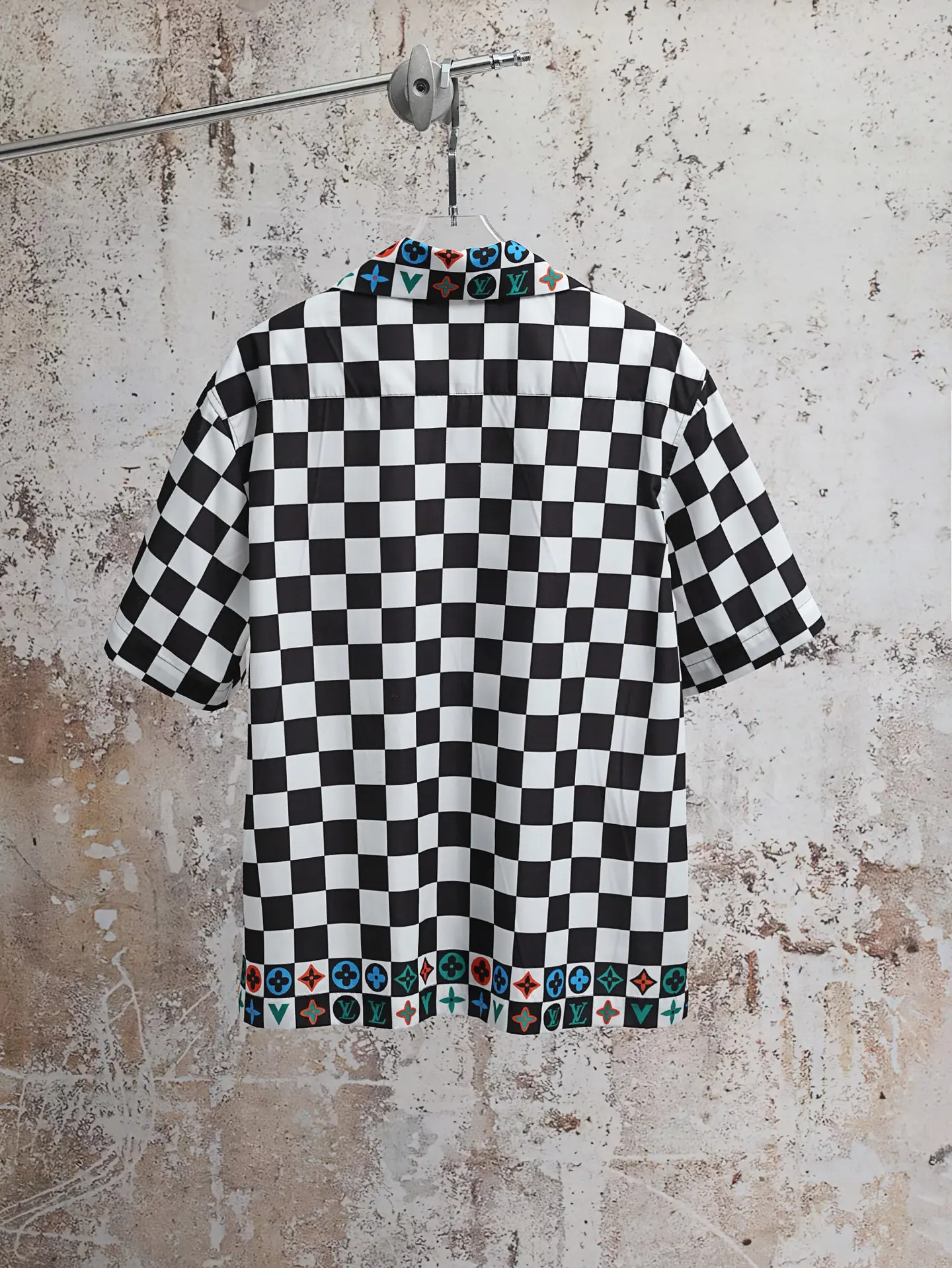 Damier Print Silk-Cotton Short-Sleeve Shirt D21521884 — view 2