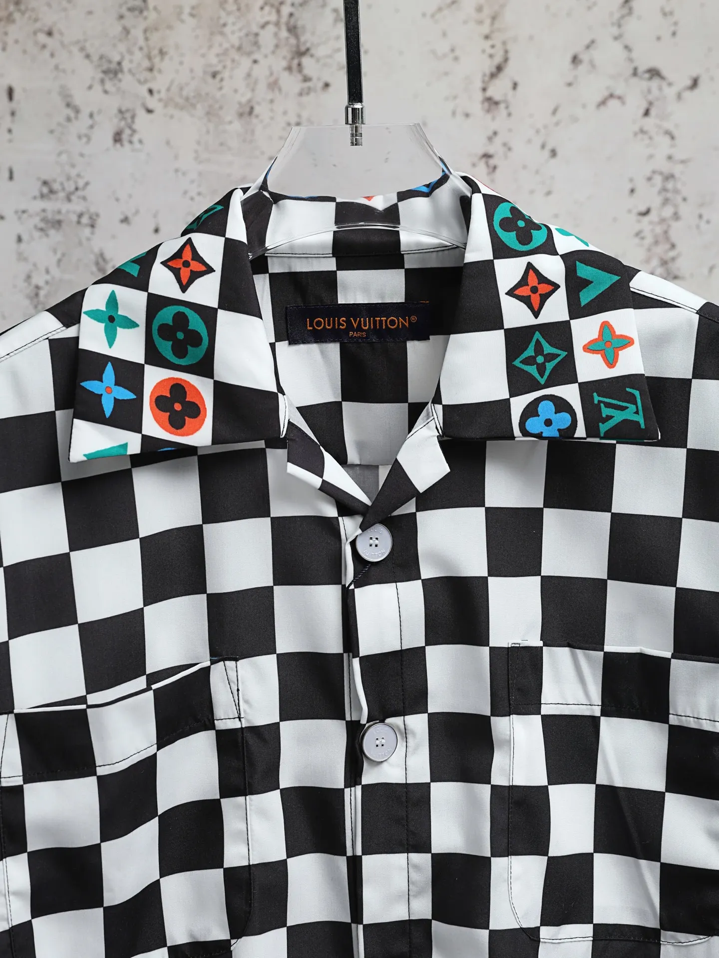 Damier Print Silk-Cotton Short-Sleeve Shirt D21521884 — view 3