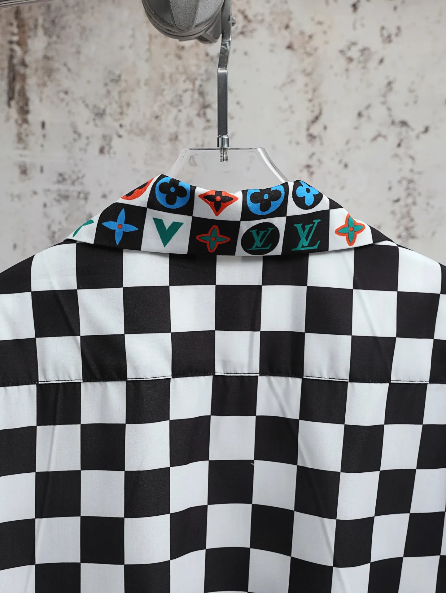 Damier Print Silk-Cotton Short-Sleeve Shirt D21521884 — view 4
